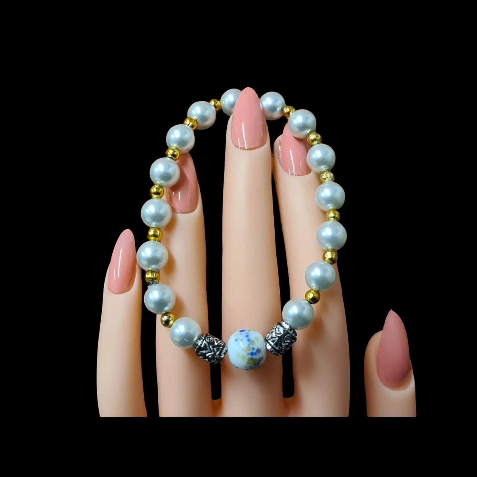 Handmade Crafted Bracelet Pearl Gold Colours Gift