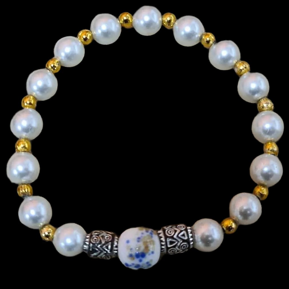 Handmade Crafted Bracelet Pearl Gold Colours Gift