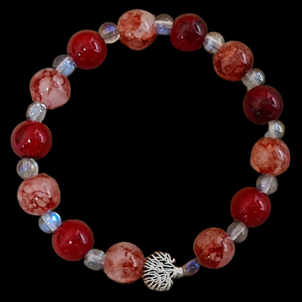 Handmade Crafted Bracelet Red Pink Marble Effect Gift