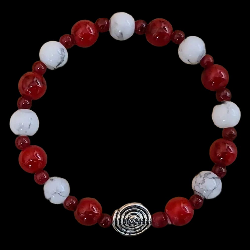 Handmade Crafted Bracelet Red White Marble Effect Beads