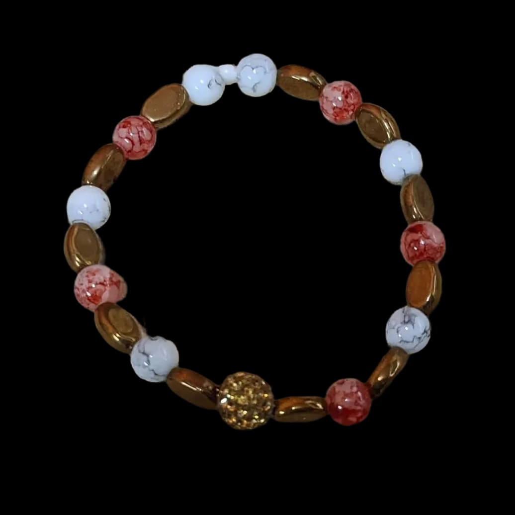 Handmade Crafted Bracelet With White & Pink Marble Effect