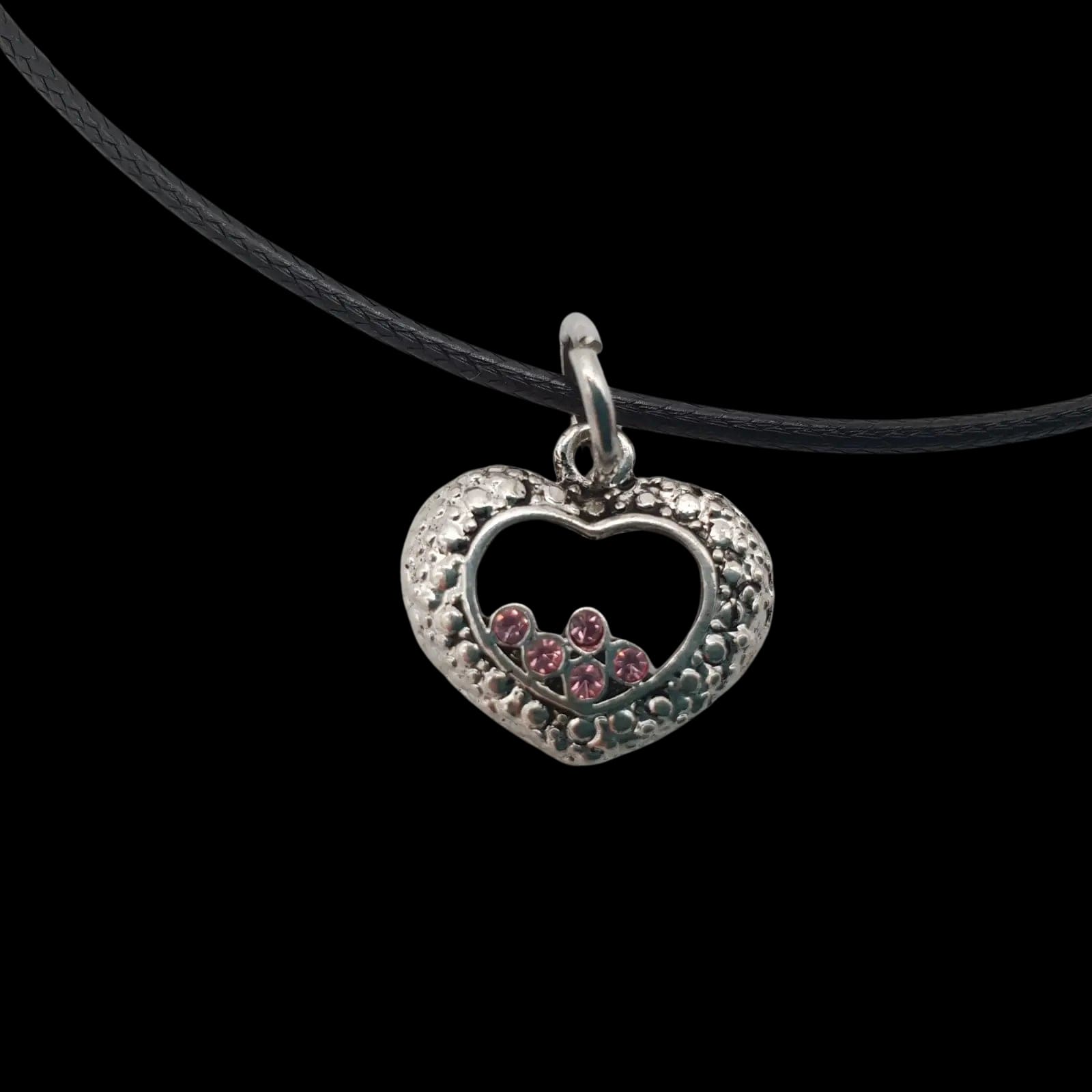 Heart Pink Gems Necklace Love Pendant Charm Handmade