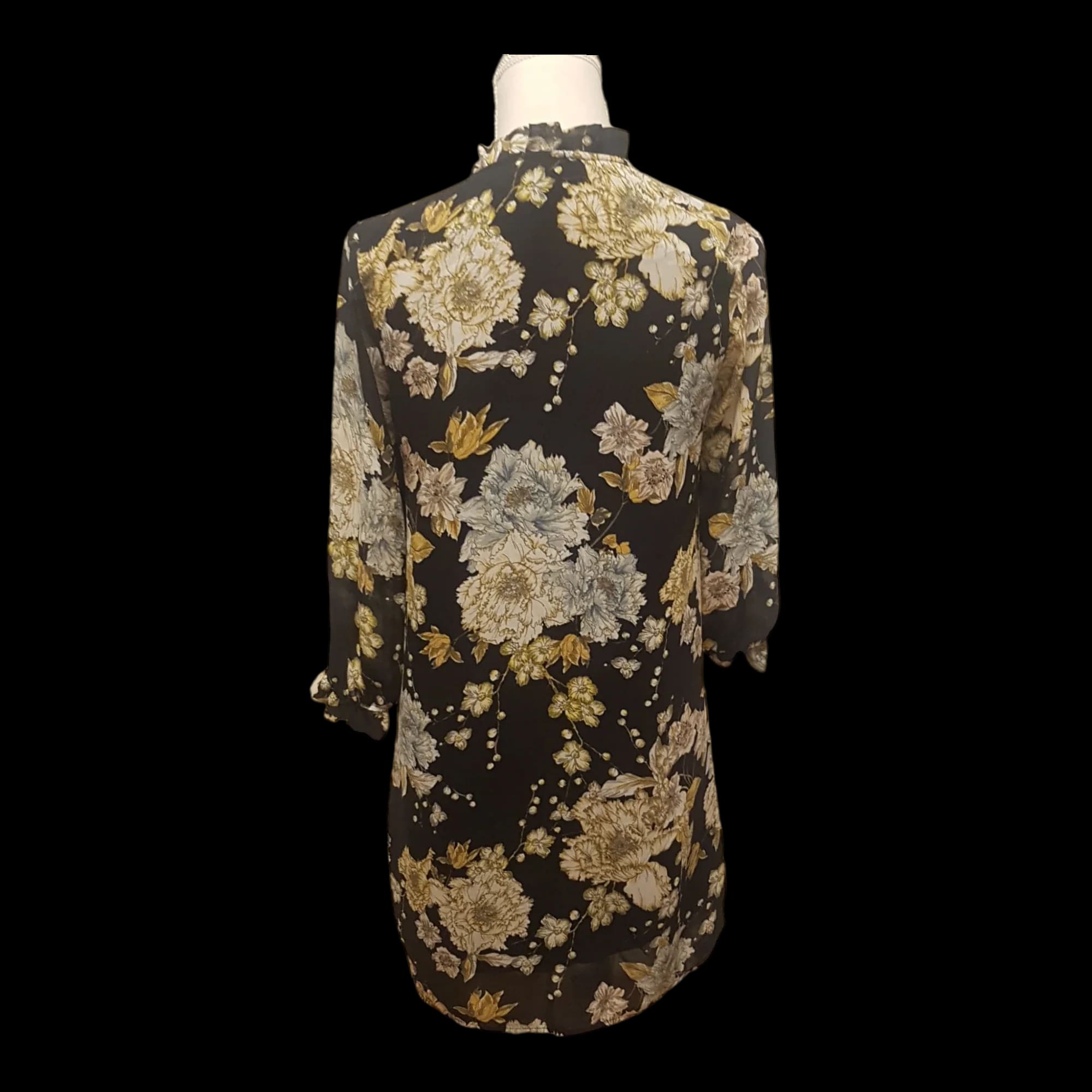 Hm Black Yellow Floral Long Sleeve Dress EU 34 - Dresses