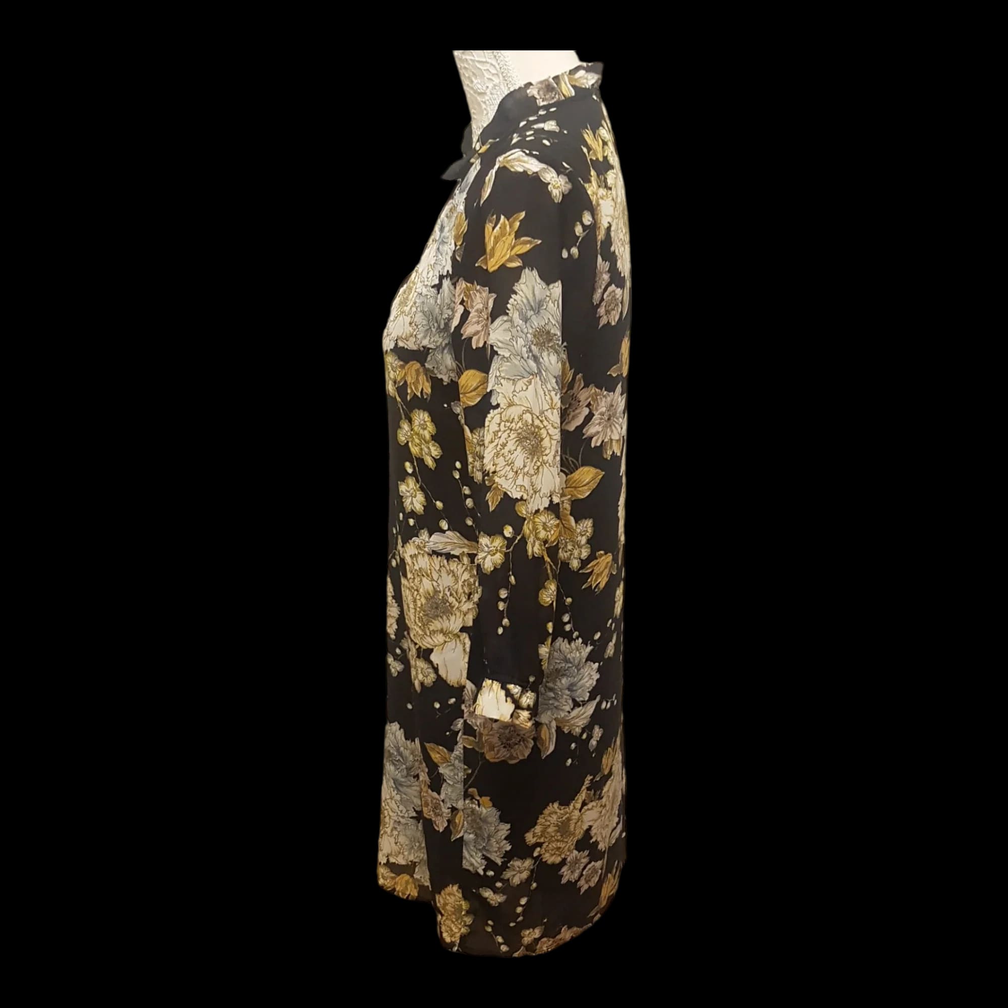 Hm Black Yellow Floral Long Sleeve Dress EU 34 - Dresses