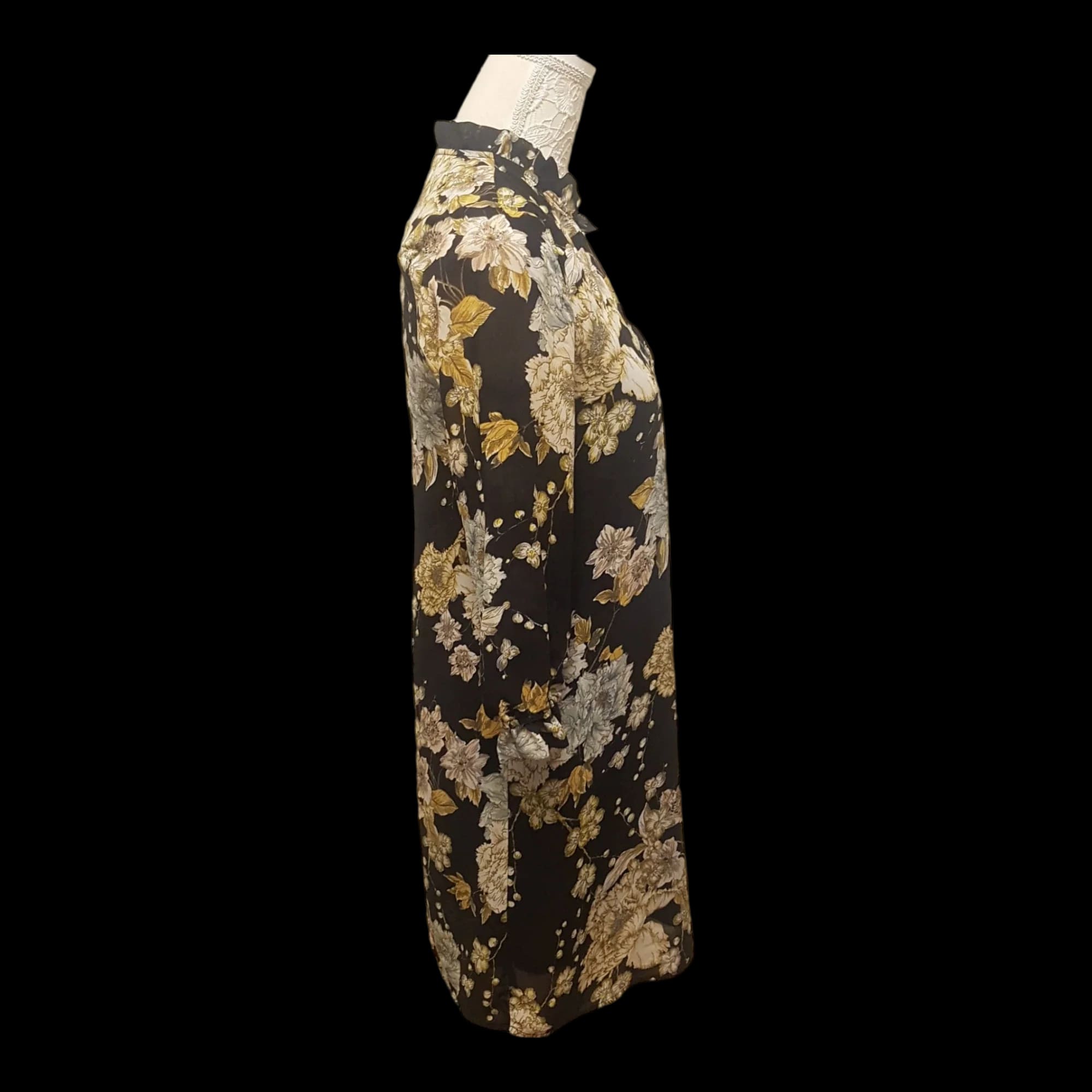 Hm Black Yellow Floral Long Sleeve Dress EU 34 - Dresses