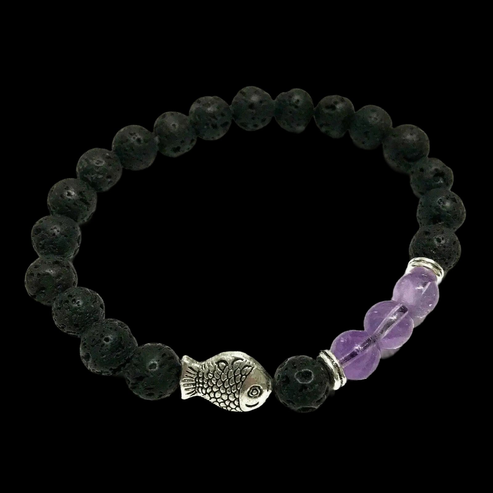 Lava Stone Bracelet - Fish Amethyst Gift - Bracelets