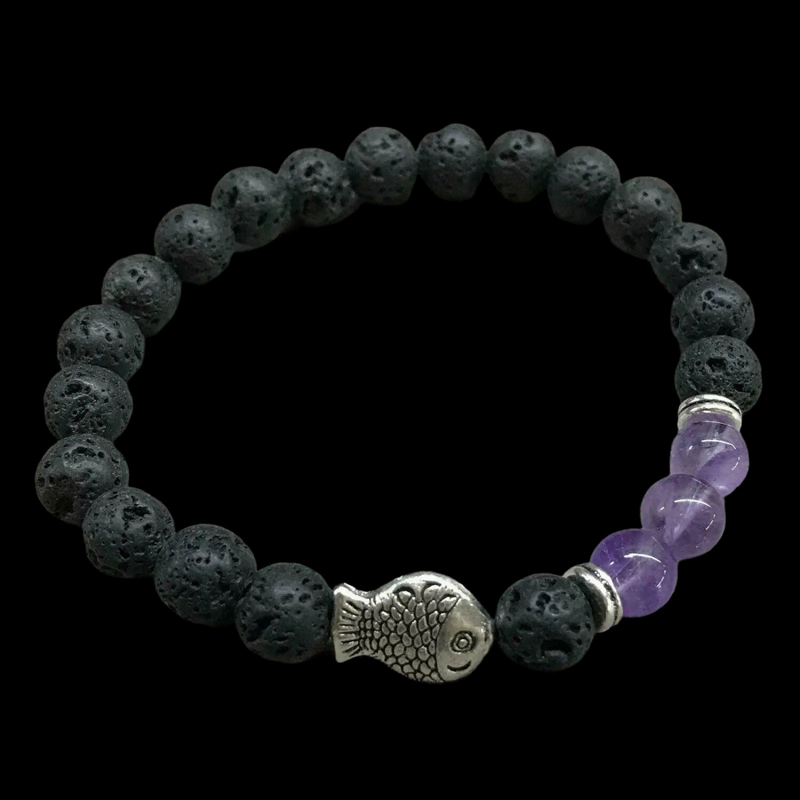 Lava Stone Bracelet - Fish Amethyst Gift - Bracelets