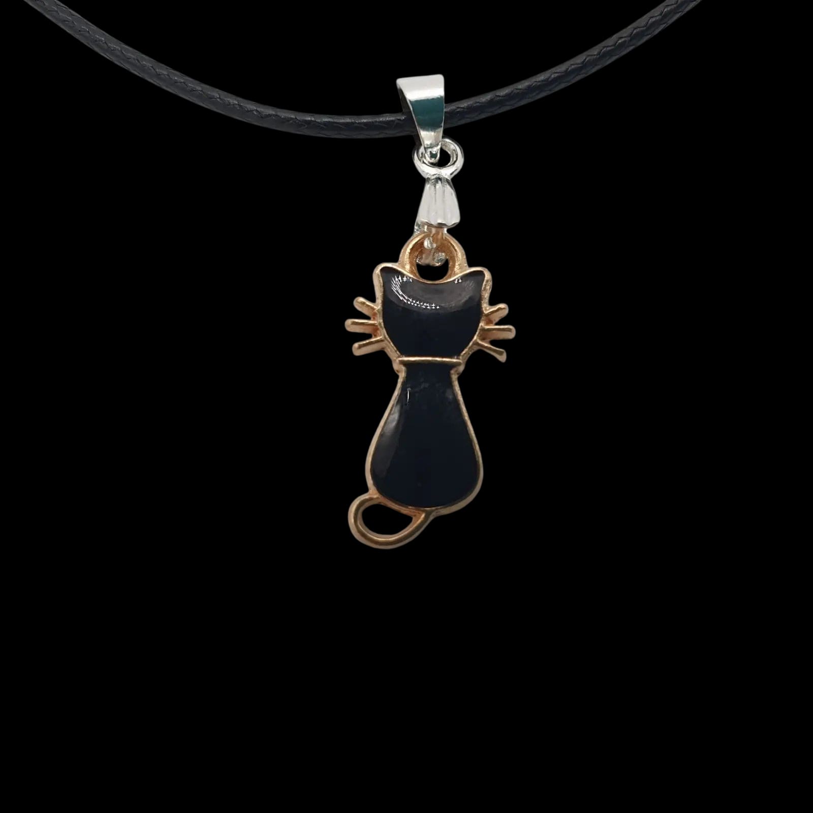 Lucky Black Cat Necklace Sitting Kitty Whiskers Handmade