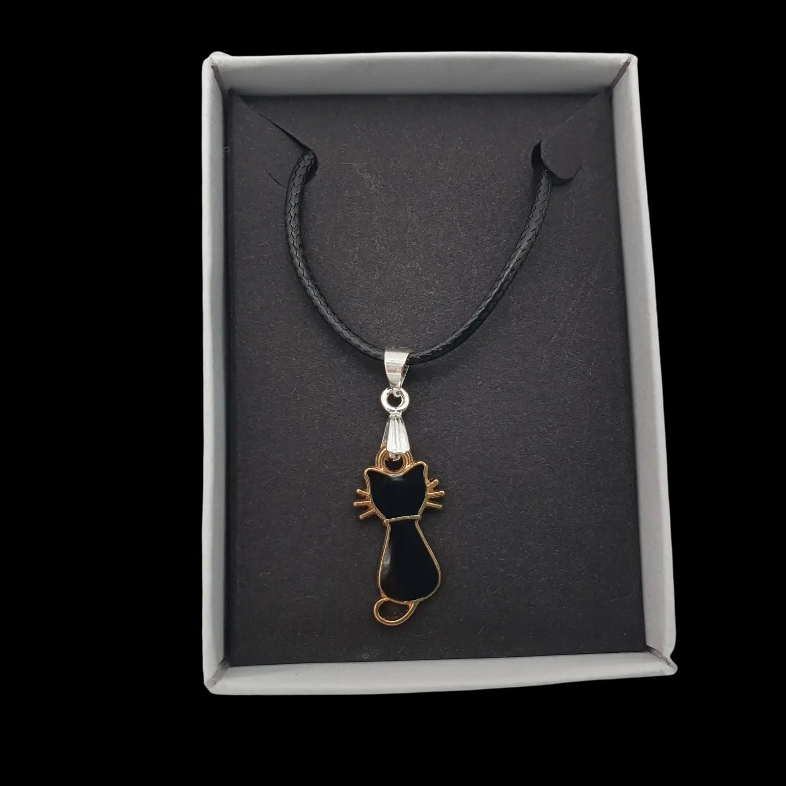 Lucky Black Cat Necklace Sitting Kitty Whiskers Handmade