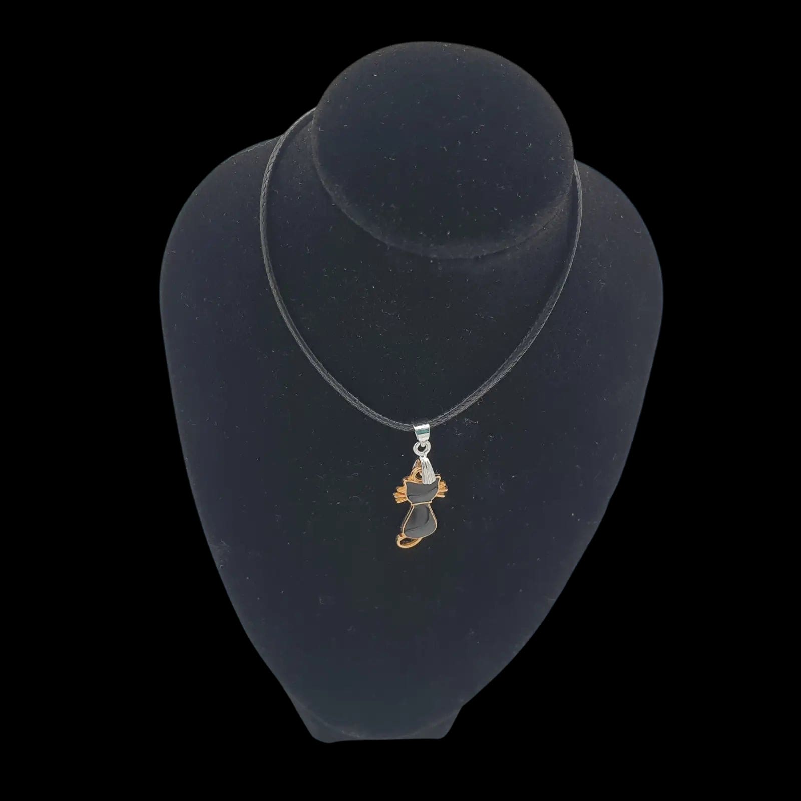 Lucky Black Cat Necklace Sitting Kitty Whiskers Handmade