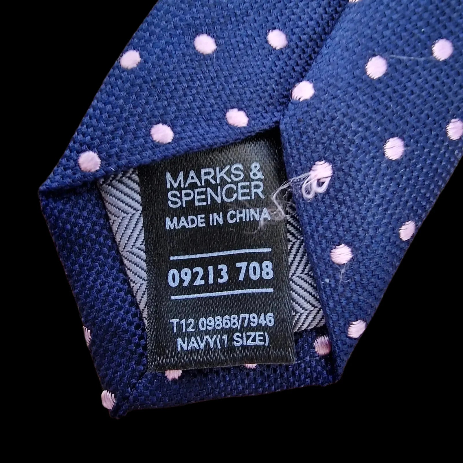 Marks And Spencer Silk Navy Polka Dot Necktie - Ties - &