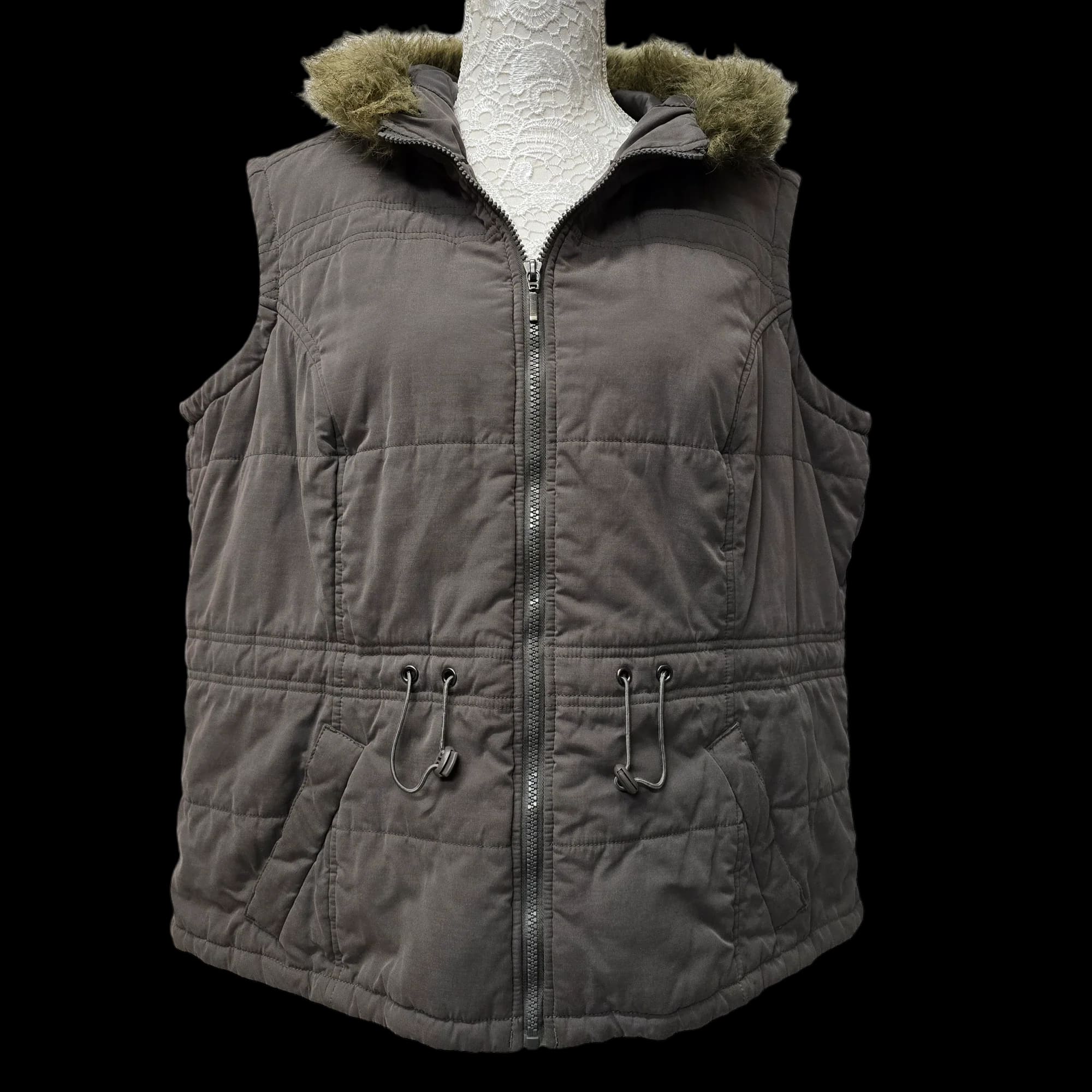 Marks & Spencer Women’s Khaki Hooded Fur Trim Gilet UK XL