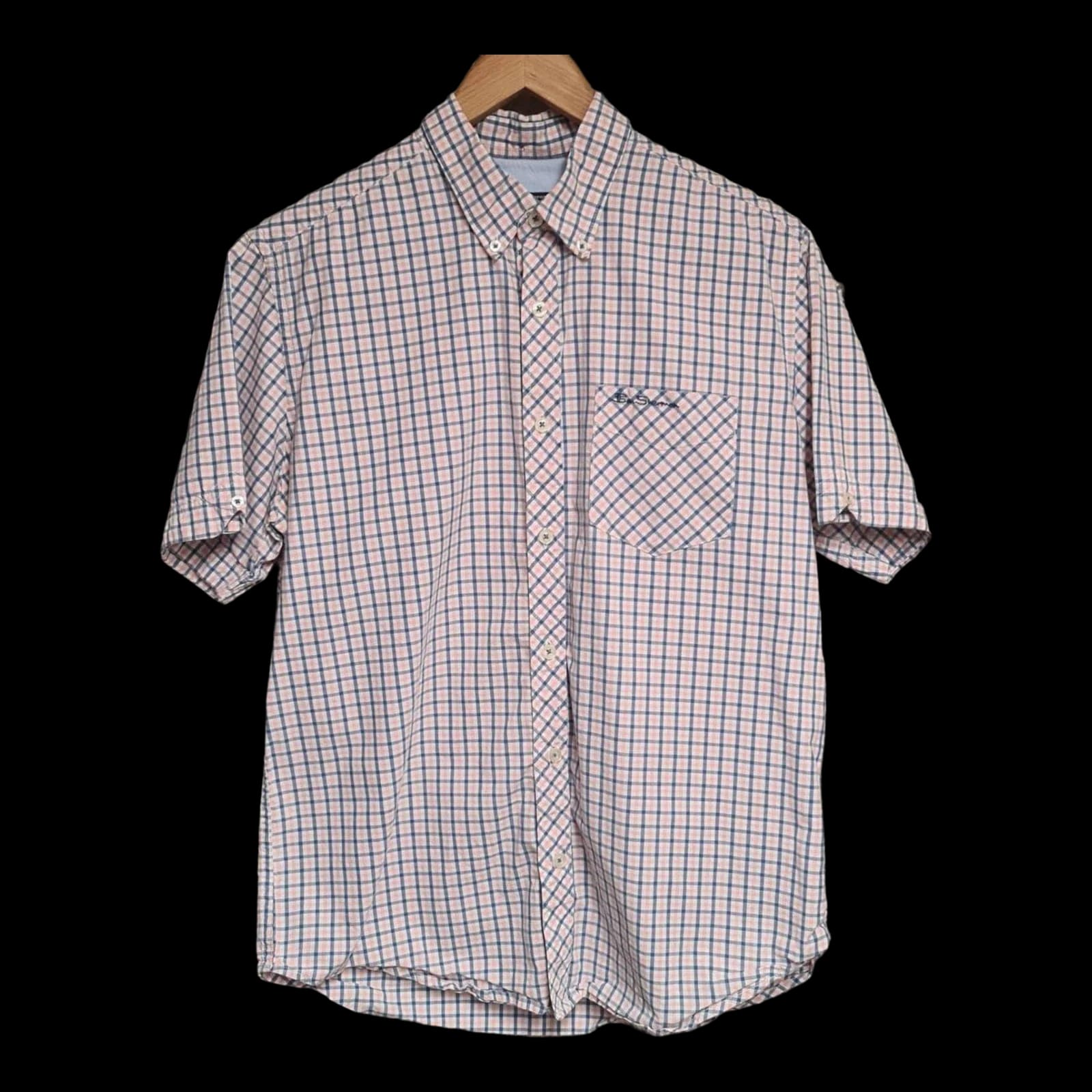 Mens Ben Sherman Pink White Blue Check Short Sleeve Shirt