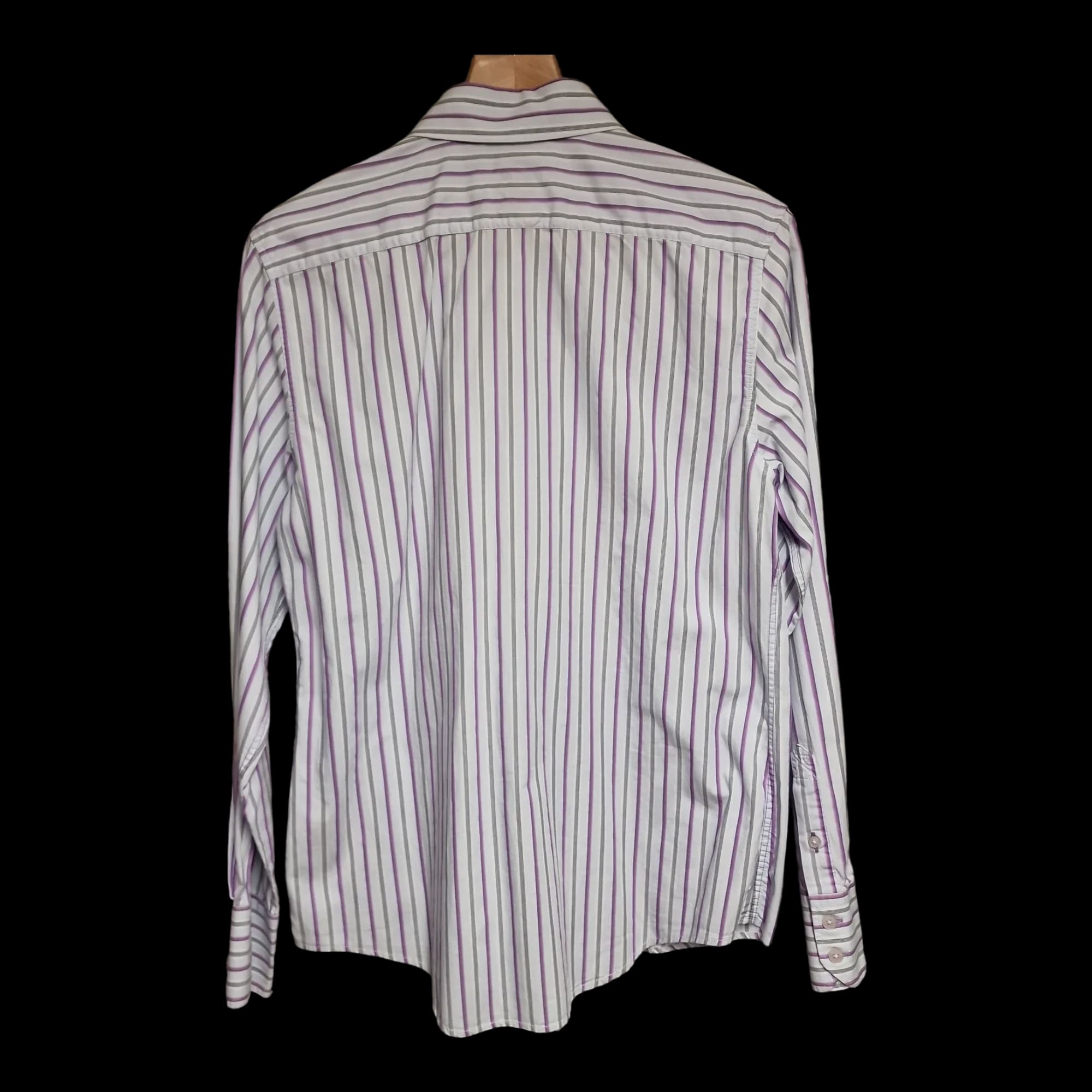 Mens River Island Grey & Purple Long Sleeve Shirt UK Medium