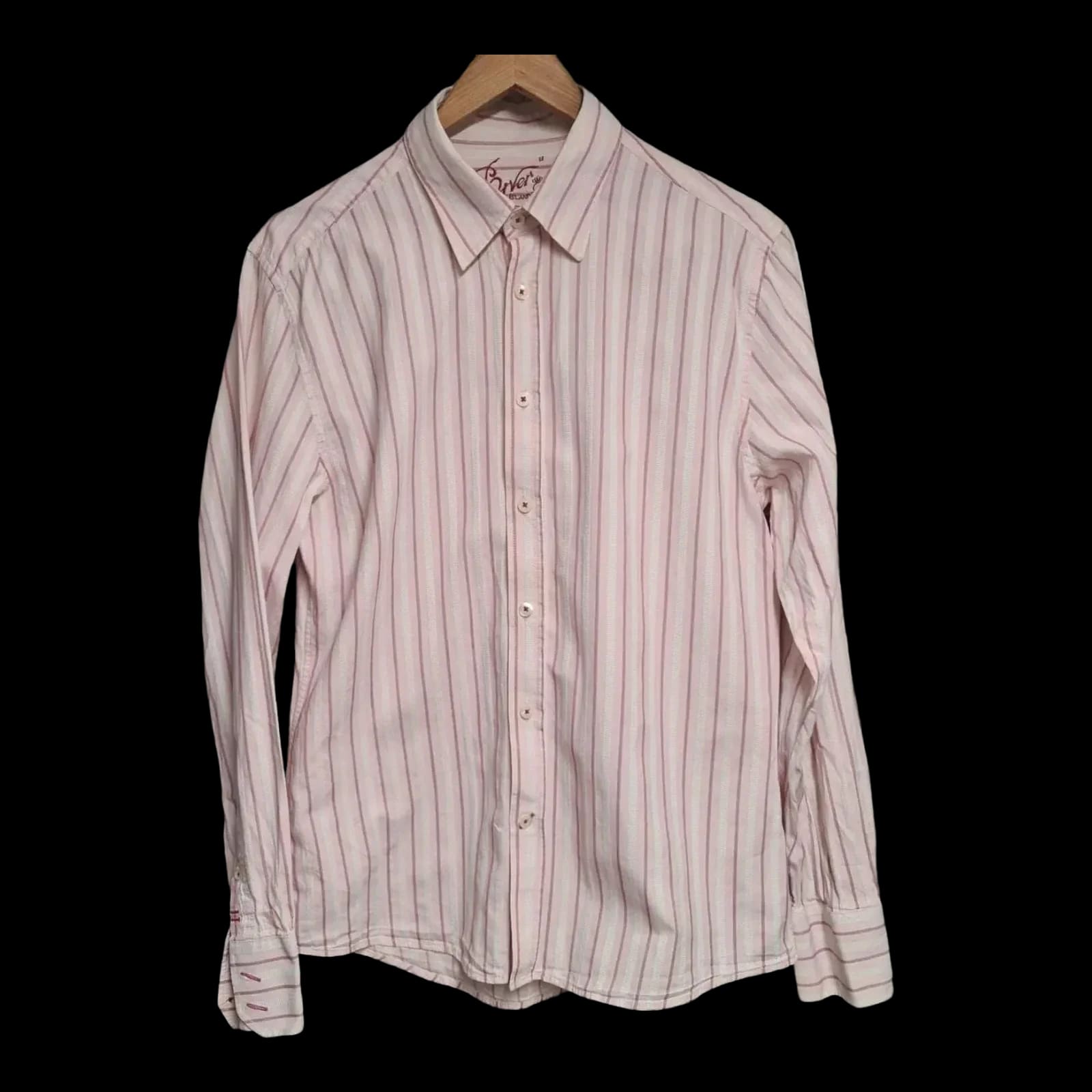 Mens River Island Pink & White Striped Long Sleeve Shirt UK