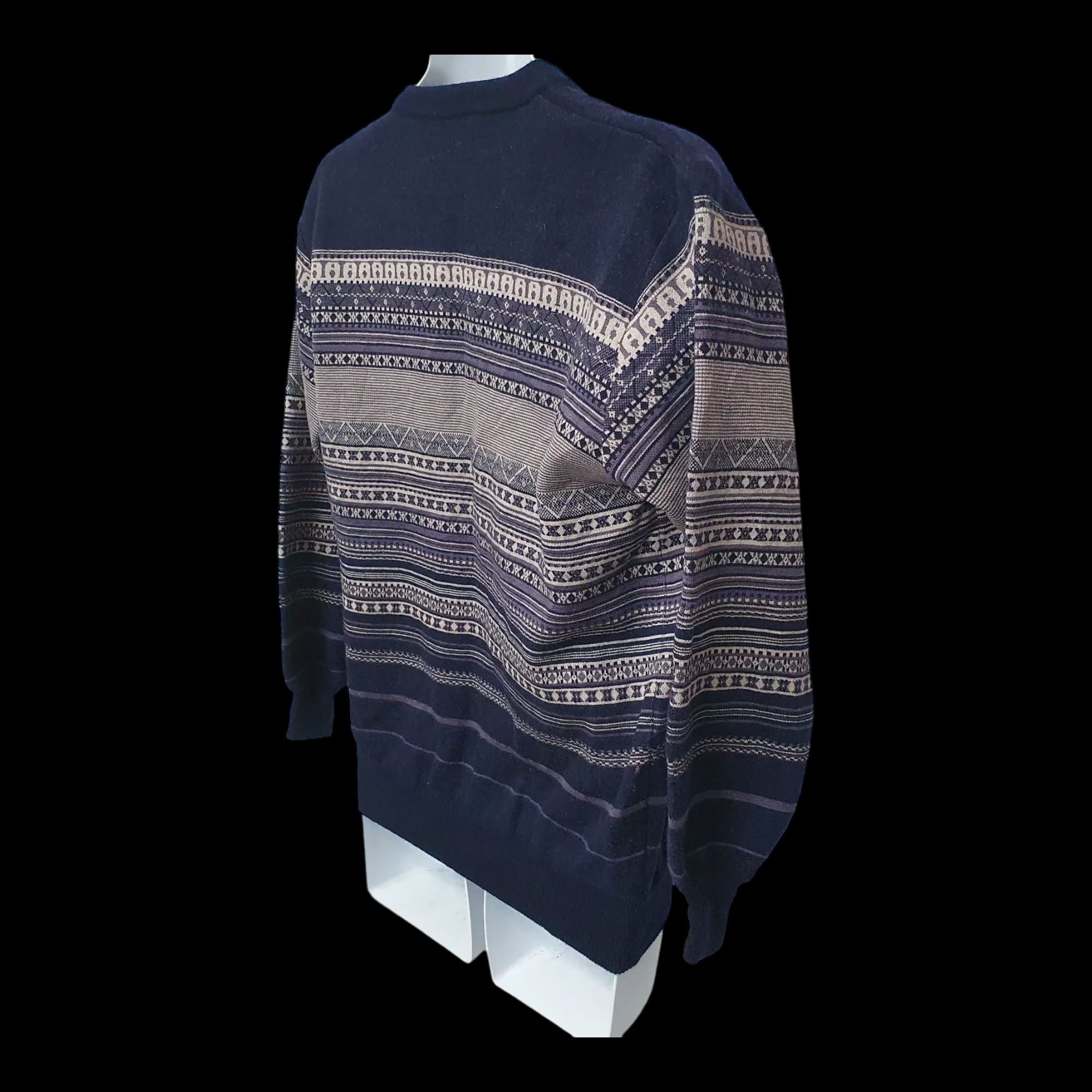 Mens Vintage Knitted Jumper Funky Pattern Knitwear Large