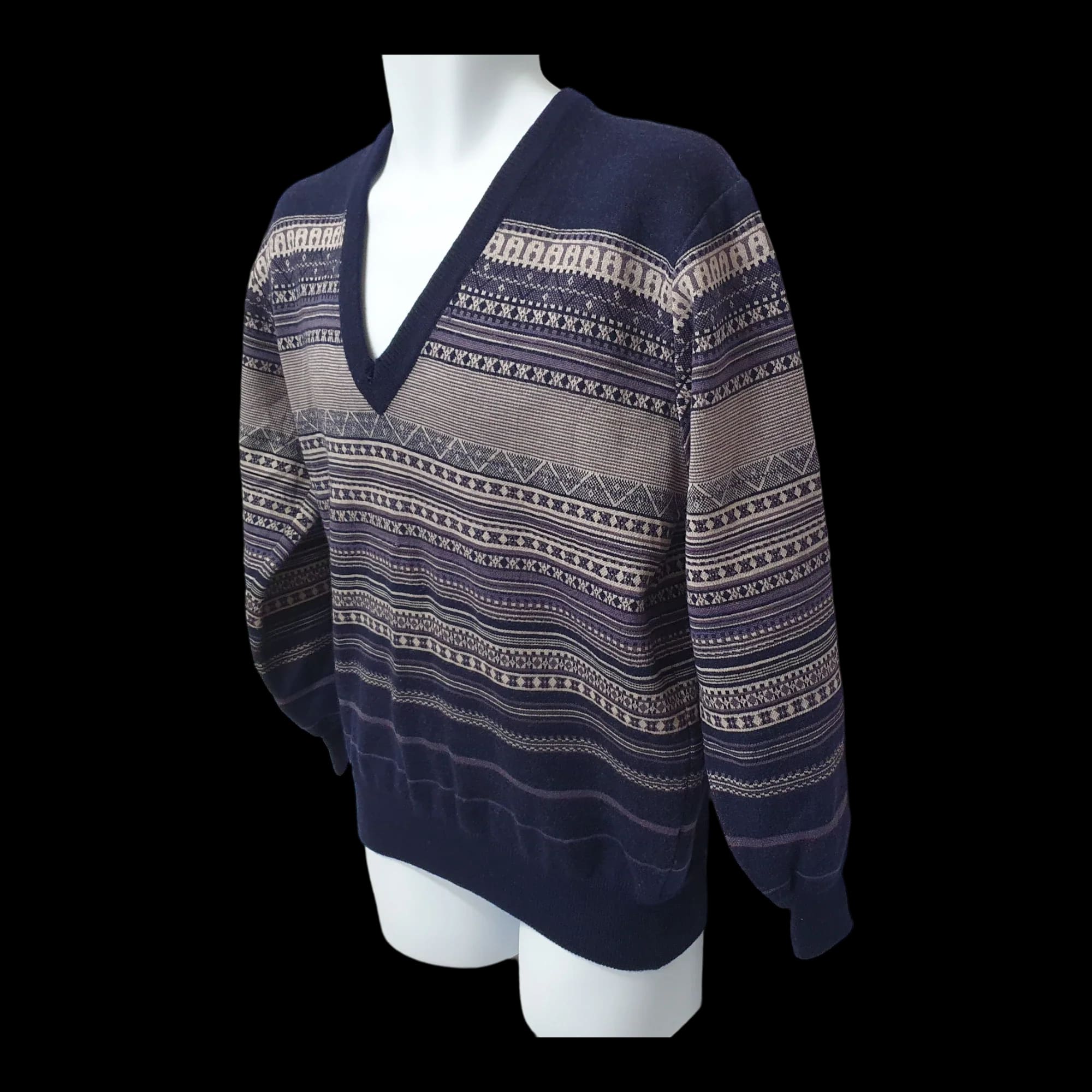 Mens Vintage Knitted Jumper Funky Pattern Knitwear Large