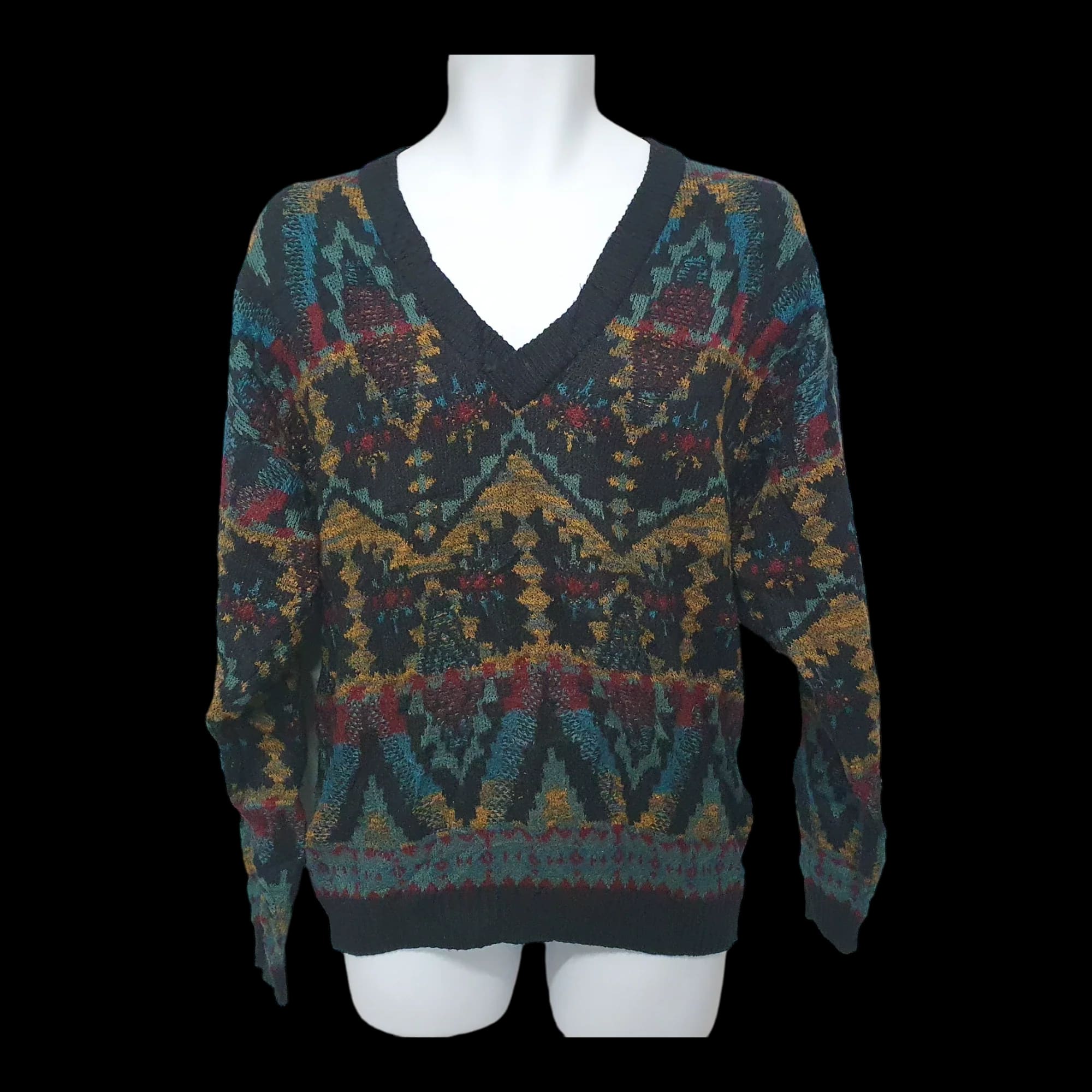 Mens Vintage Knitted Jumper Funky Pattern Knitwear Medium