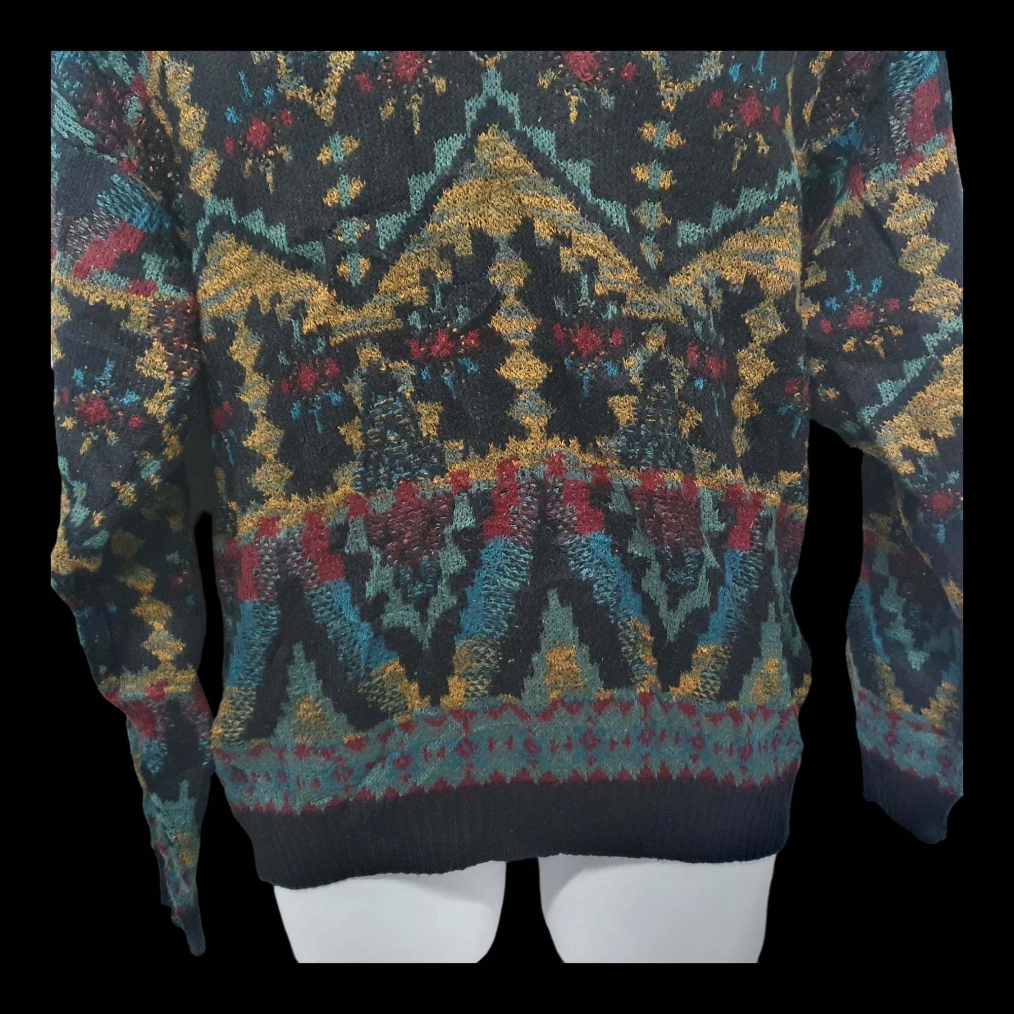 Mens Vintage Knitted Jumper Funky Pattern Knitwear Medium