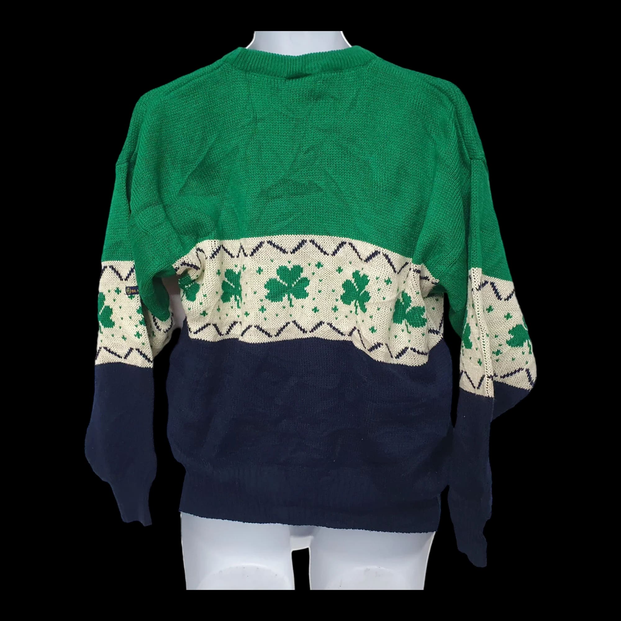 Mens Vintage Knitted Jumper Shamrock Pattern Medium Blarney