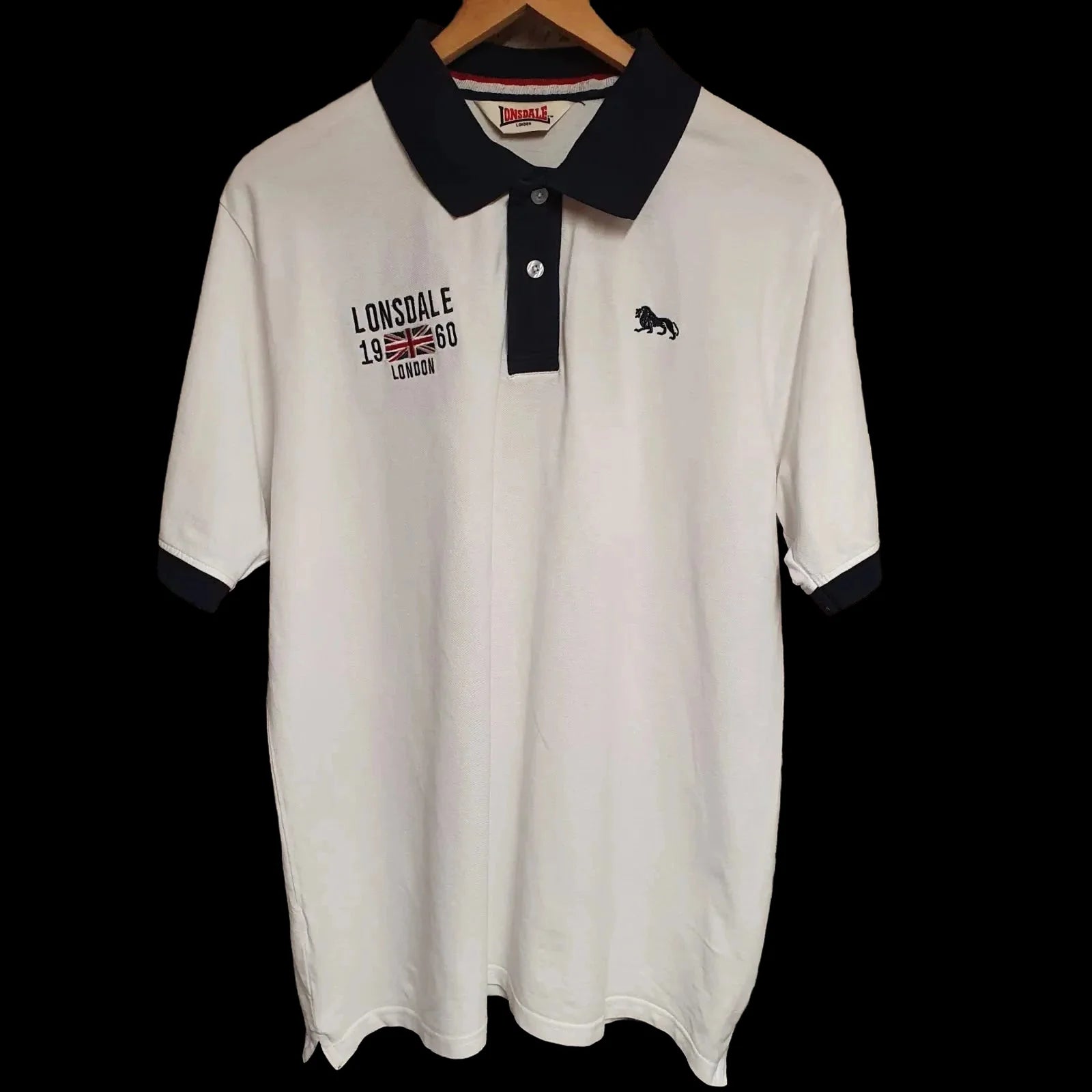 Mens Vintage Lonsdale London White Polo Shirt Uk 2xl