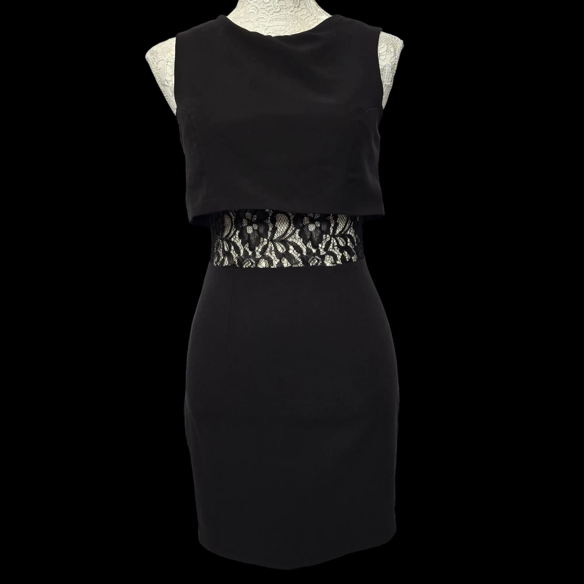 Miss Selfridge Black Sheath Dress With Sheer Lace Waistline