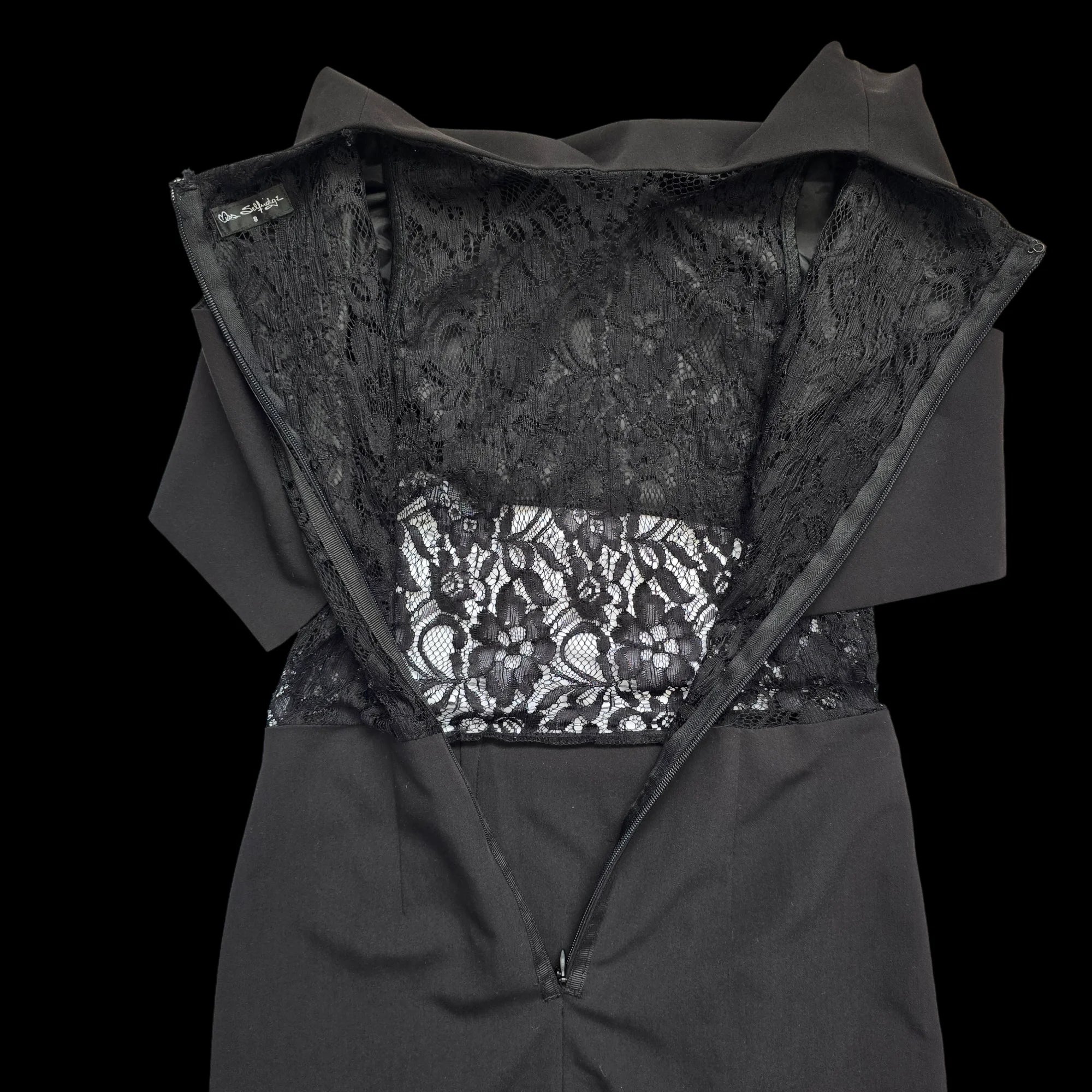 Miss Selfridge Black Sheath Dress With Sheer Lace Waistline