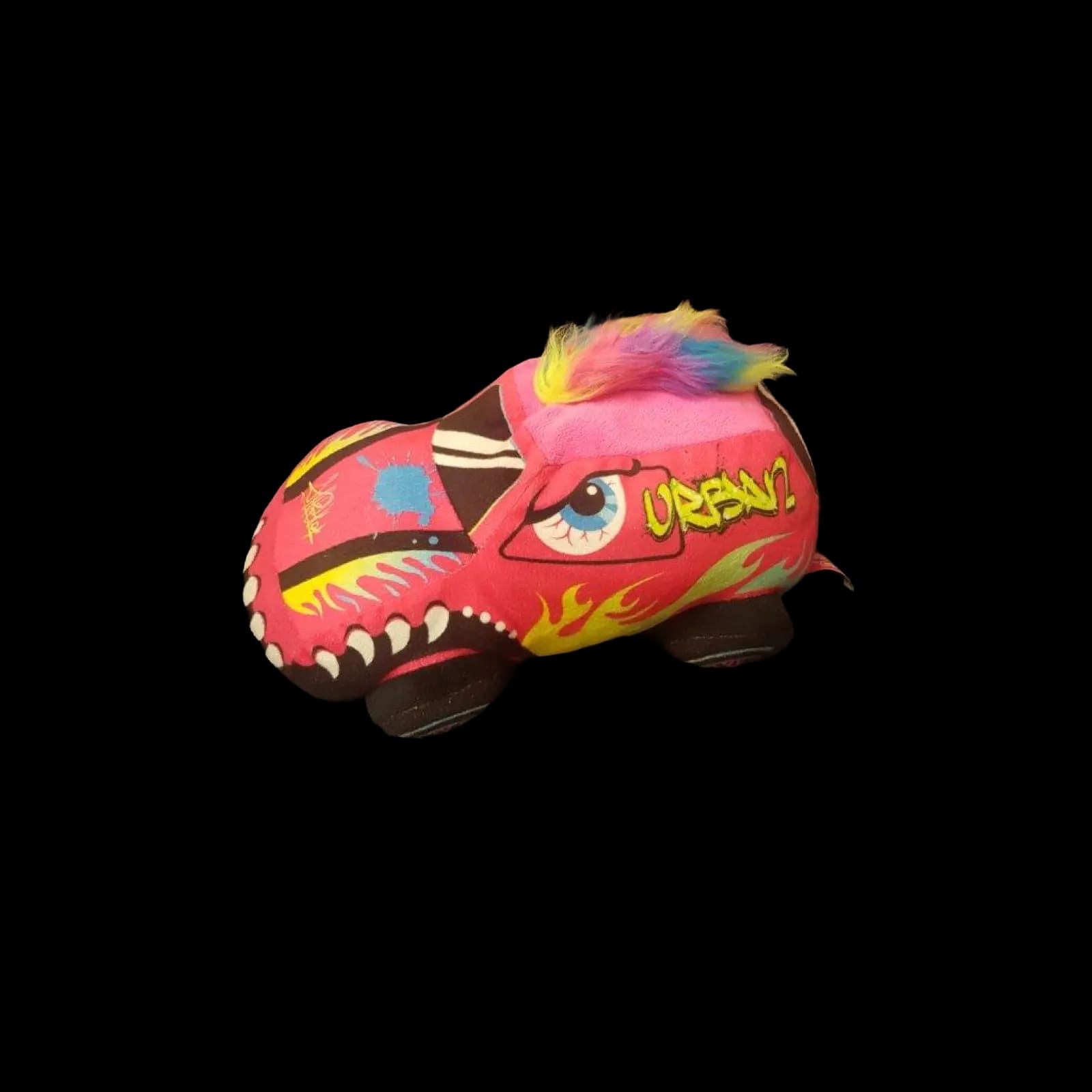 Monster Pink Car Plush Soft Toy With Eyes Teeth Hair Cute