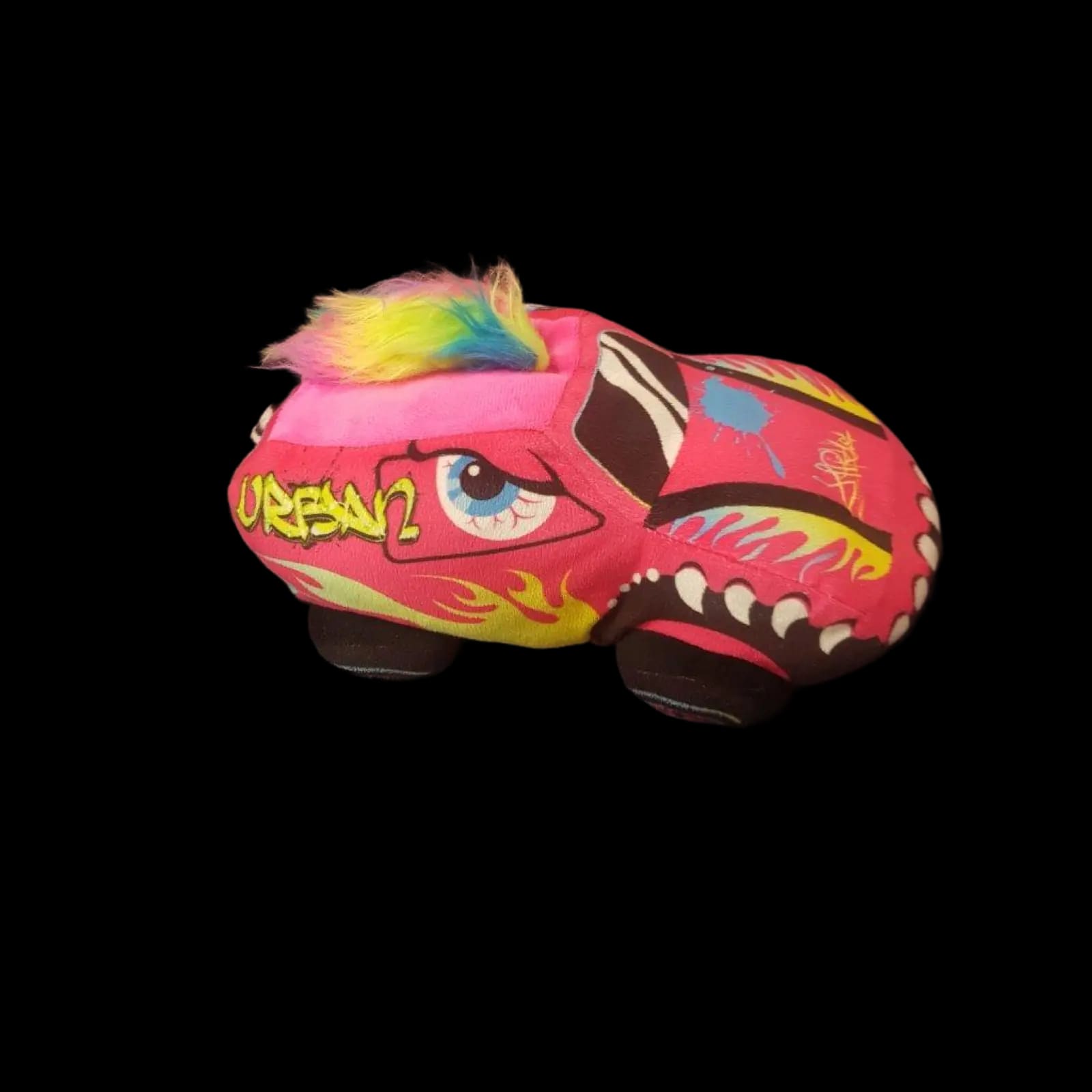 Monster Pink Car Plush Soft Toy With Eyes Teeth Hair Cute