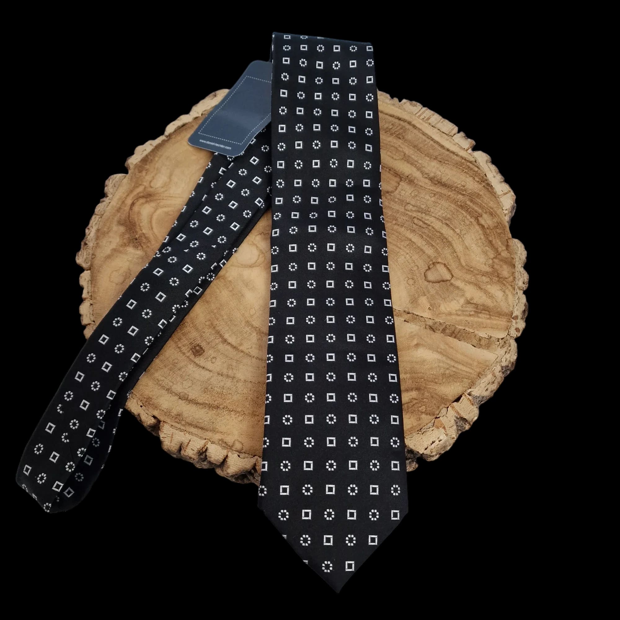 New Daniel Hechter Black Geometric Silk Necktie - Ties - 2