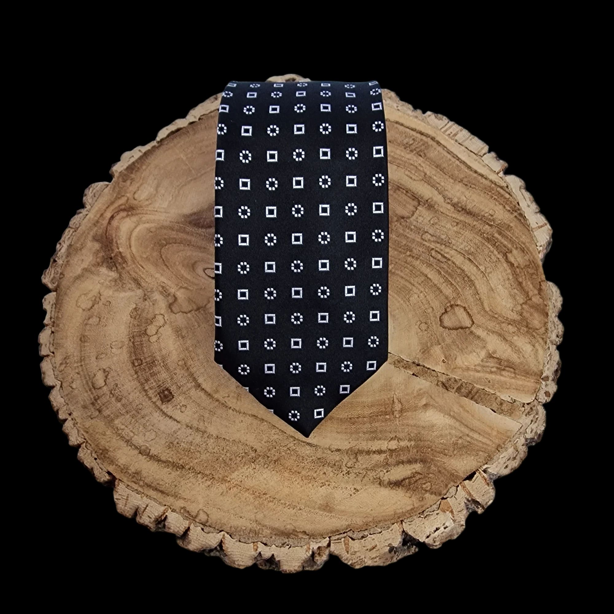 New Daniel Hechter Black Geometric Silk Necktie - Ties - 1