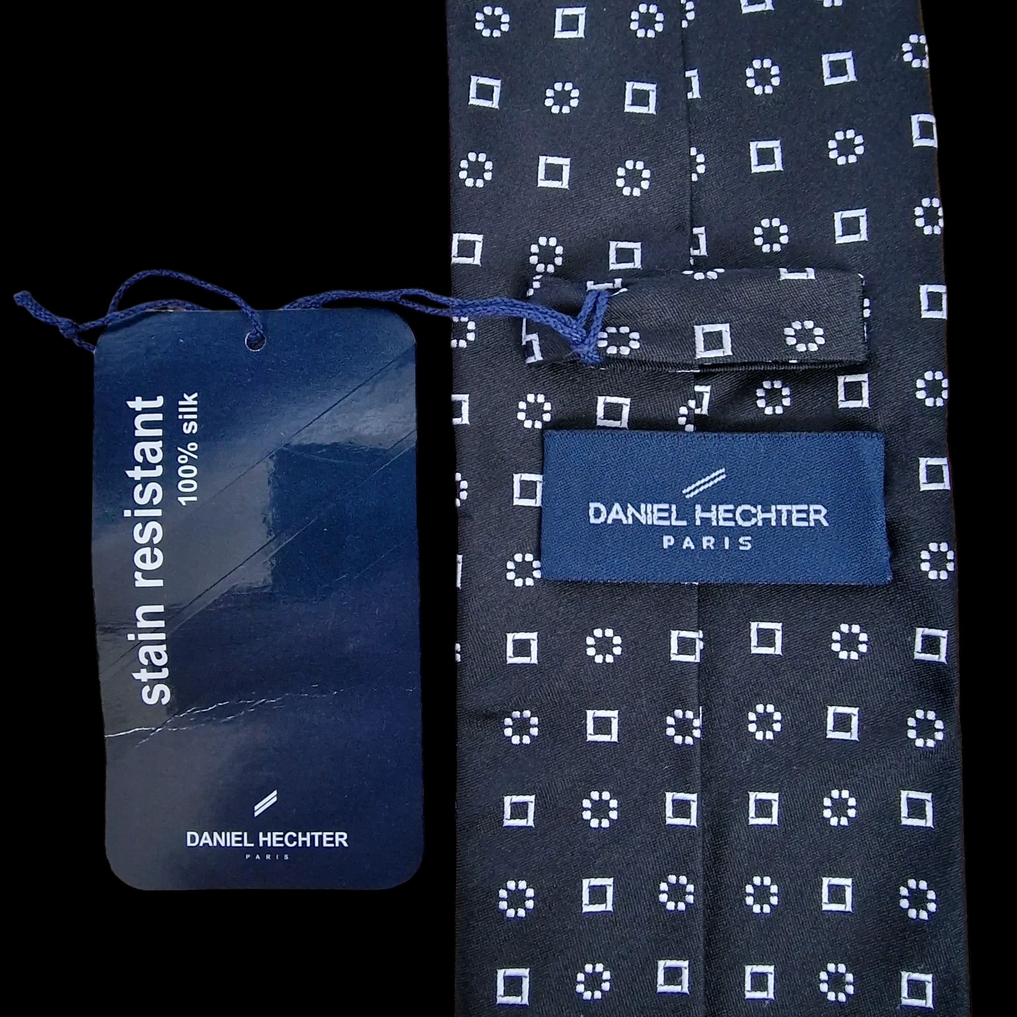 New Daniel Hechter Black Geometric Silk Necktie - Ties - 4