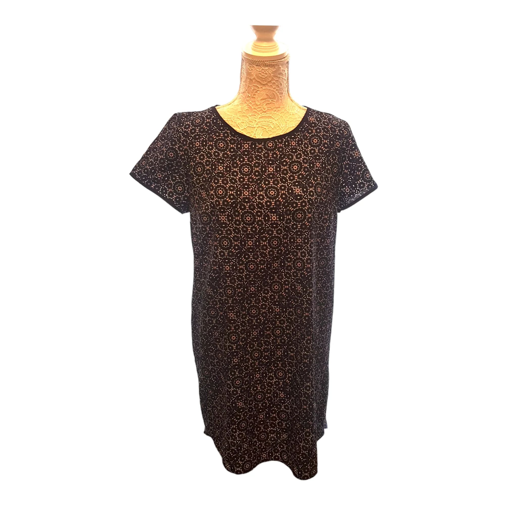 New Look Black Pink Patterned T-Shirt Dress UK 14 - Dresses