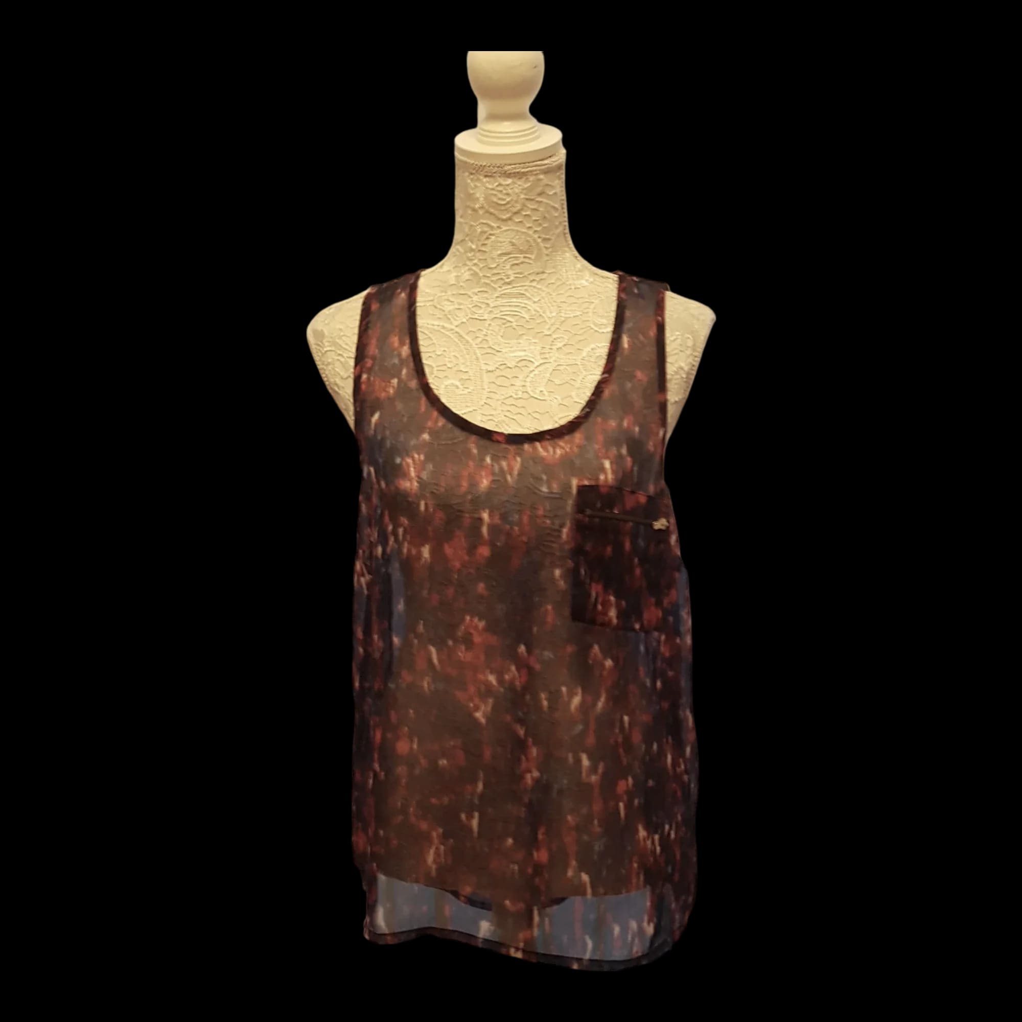 New Look Blue Red Patterned Sleeveless Womens Top Uk 12 - 1