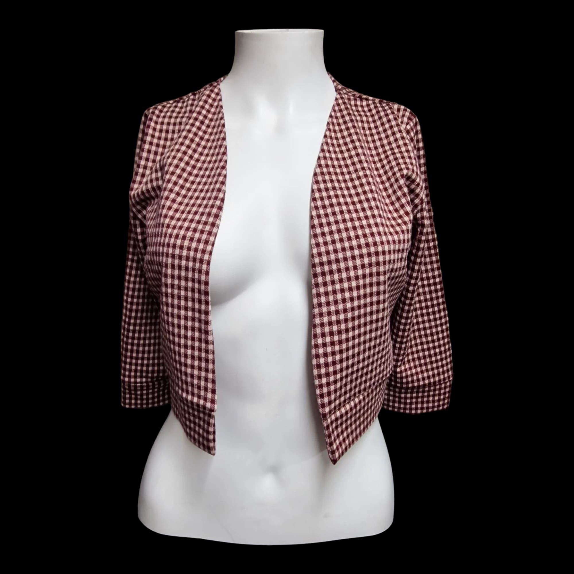 New Womens Boohoo Jenna Gingham Red White Frill Jacket UK 8