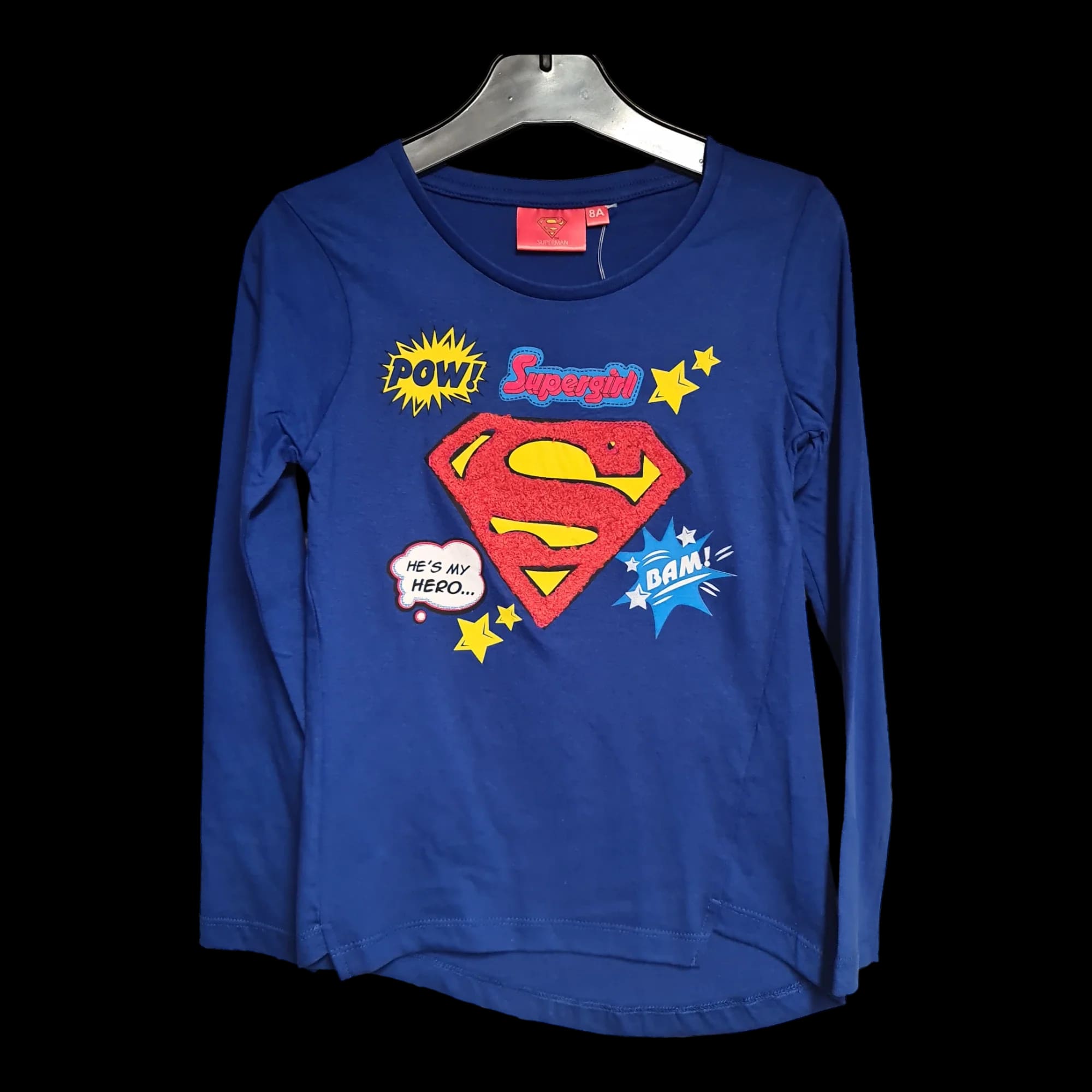 Official Supergirl Long Sleeved Girls Blue Grey T-shirt