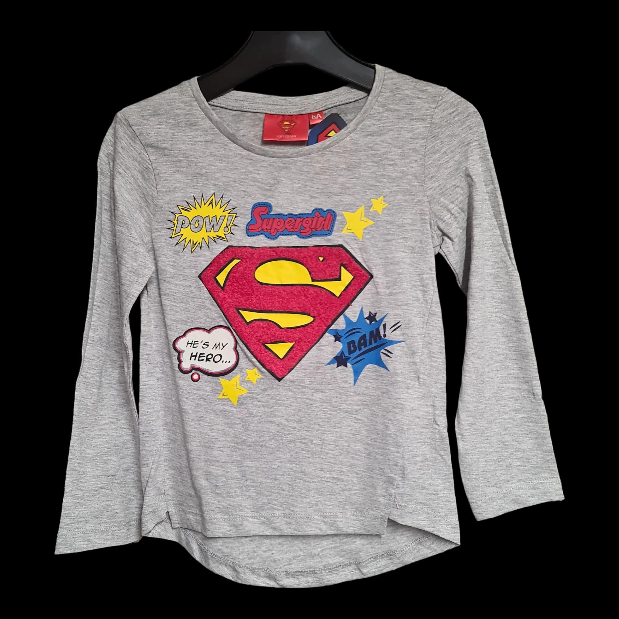 Official Supergirl Long Sleeved Girls Blue Grey T-shirt