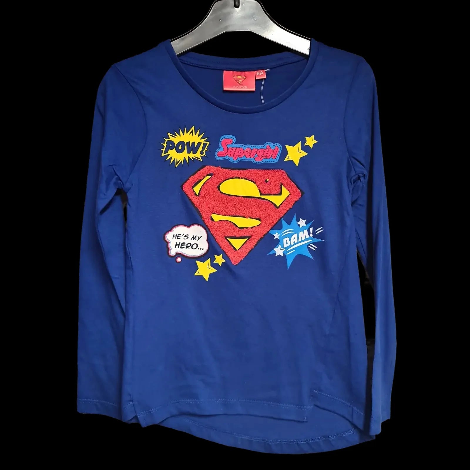 Official Supergirl Long Sleeved Girls Blue Grey T-shirt
