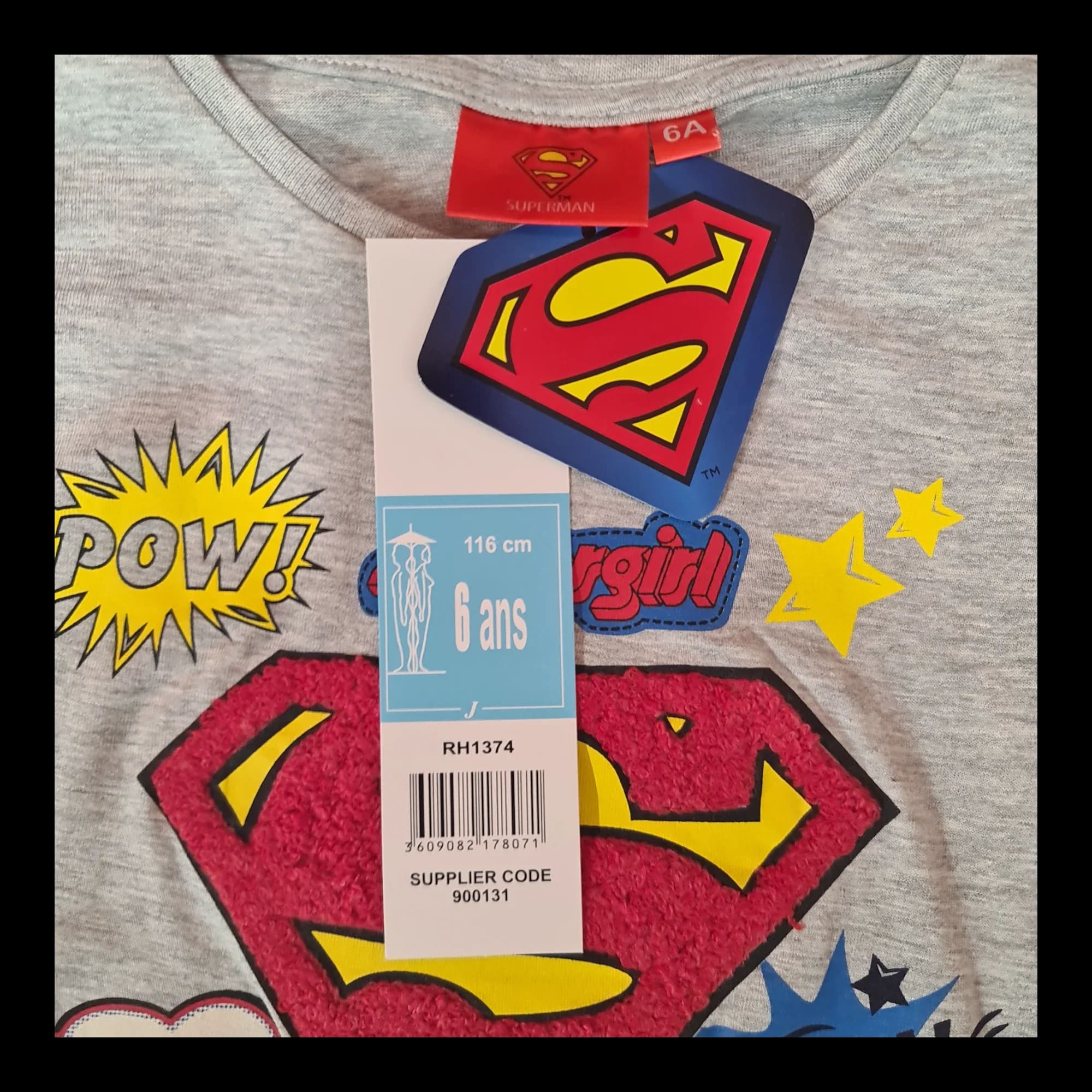 Official Supergirl Long Sleeved Girls Blue Grey T-shirt