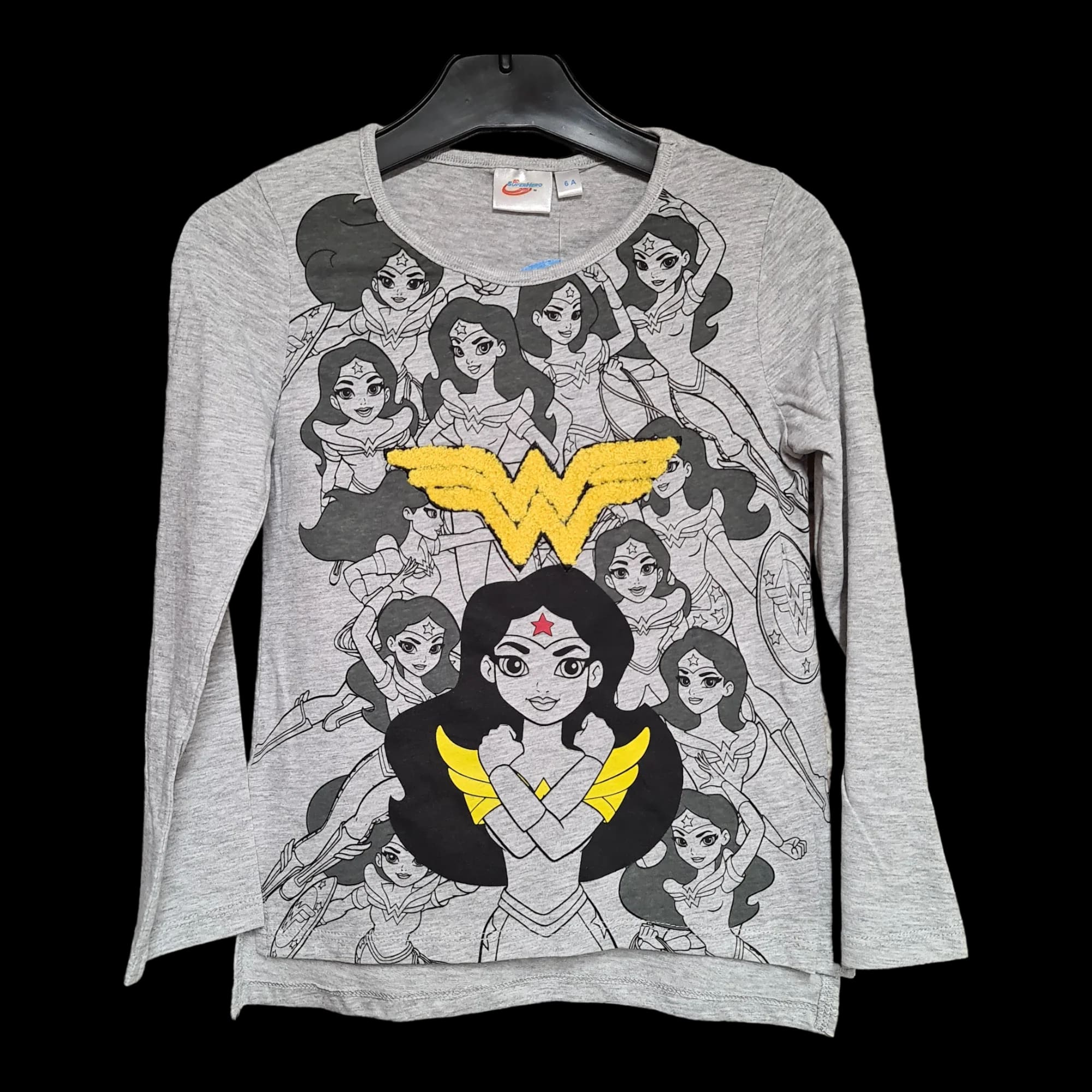 Official Wonder Woman Long Sleeve Girls Grey T-shirt