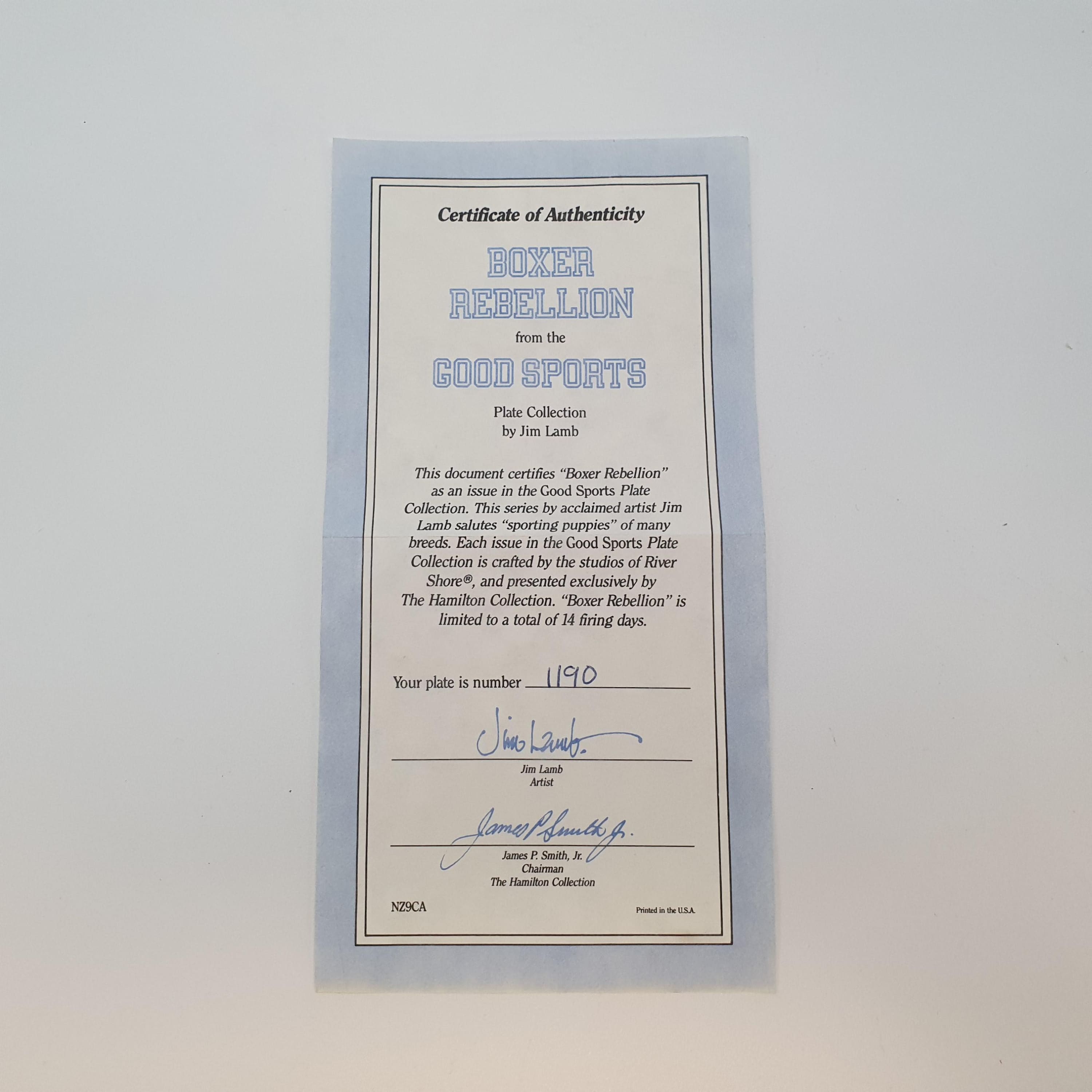 Ornamental Plate Boxer Rebellion Jim Lamb River Shore 1991