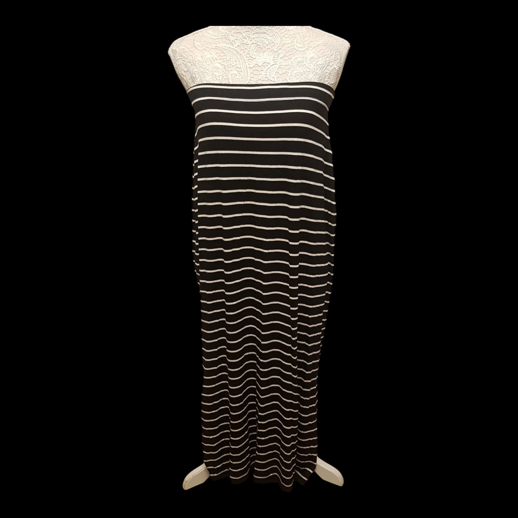 Papaya Black White Striped Strapless Midi Dress Uk 16