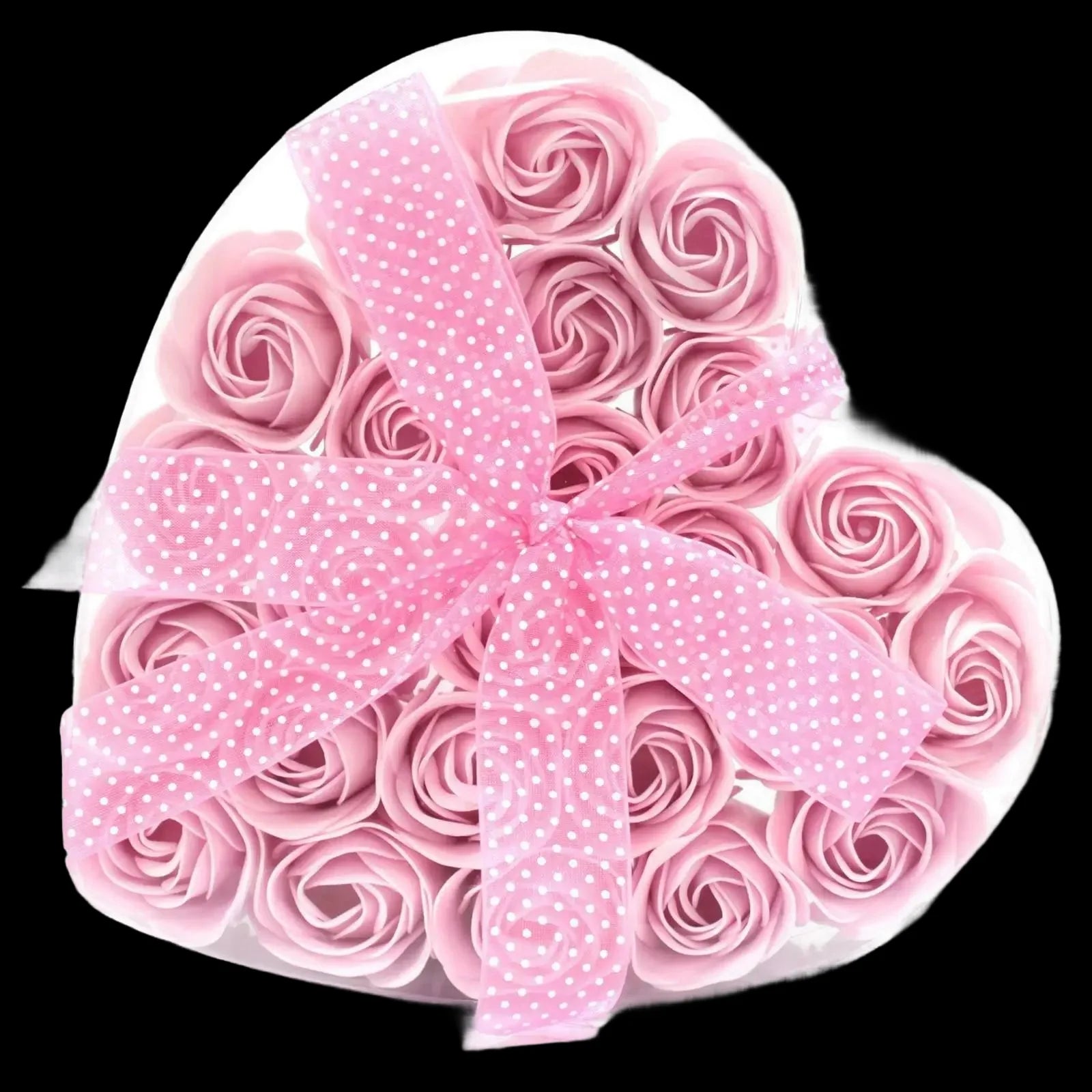 Pink Soap Rose Flowers Heart Shaped Box Ribbon Gift - Bath
