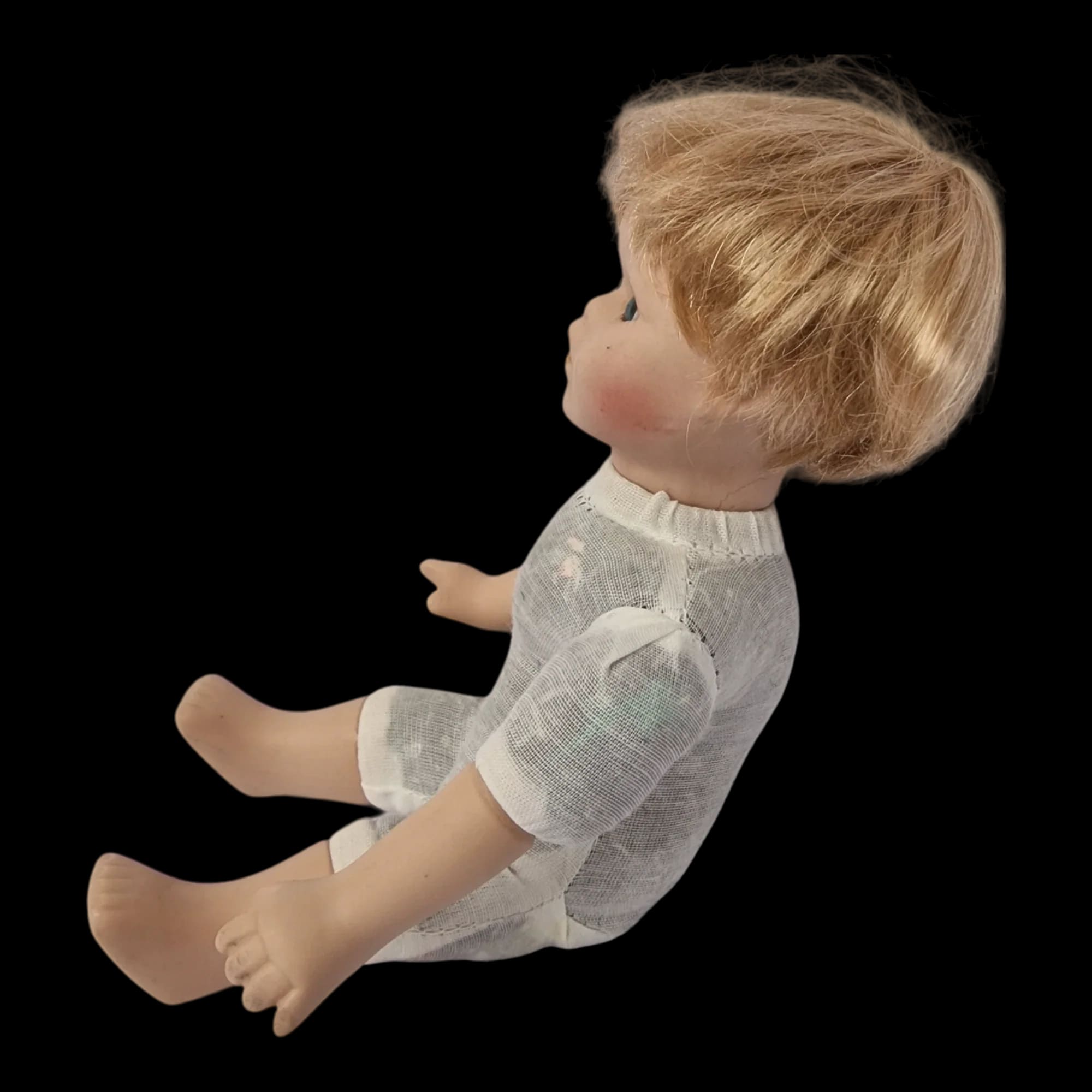 Porcelain Boy Doll Small Short Blonde Hair Blue Eyes