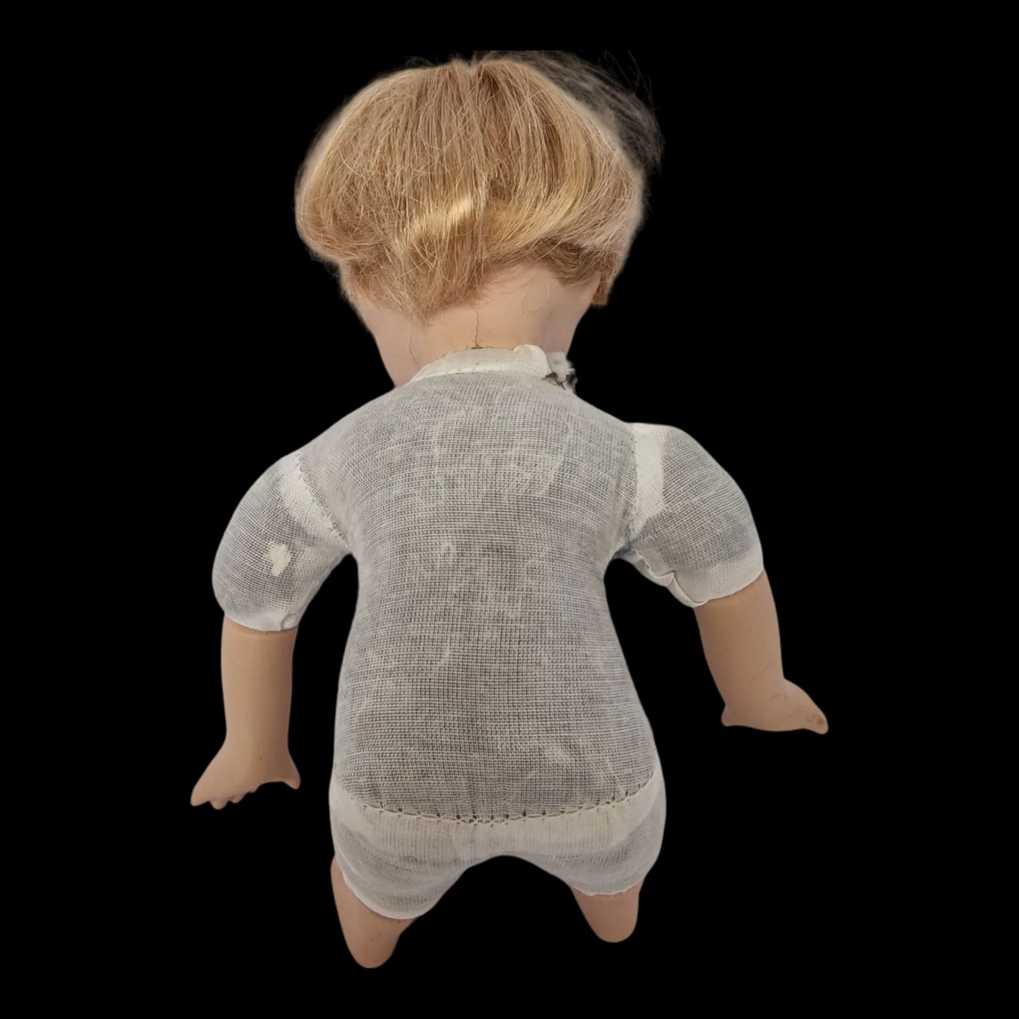 Porcelain Boy Doll Small Short Blonde Hair Blue Eyes