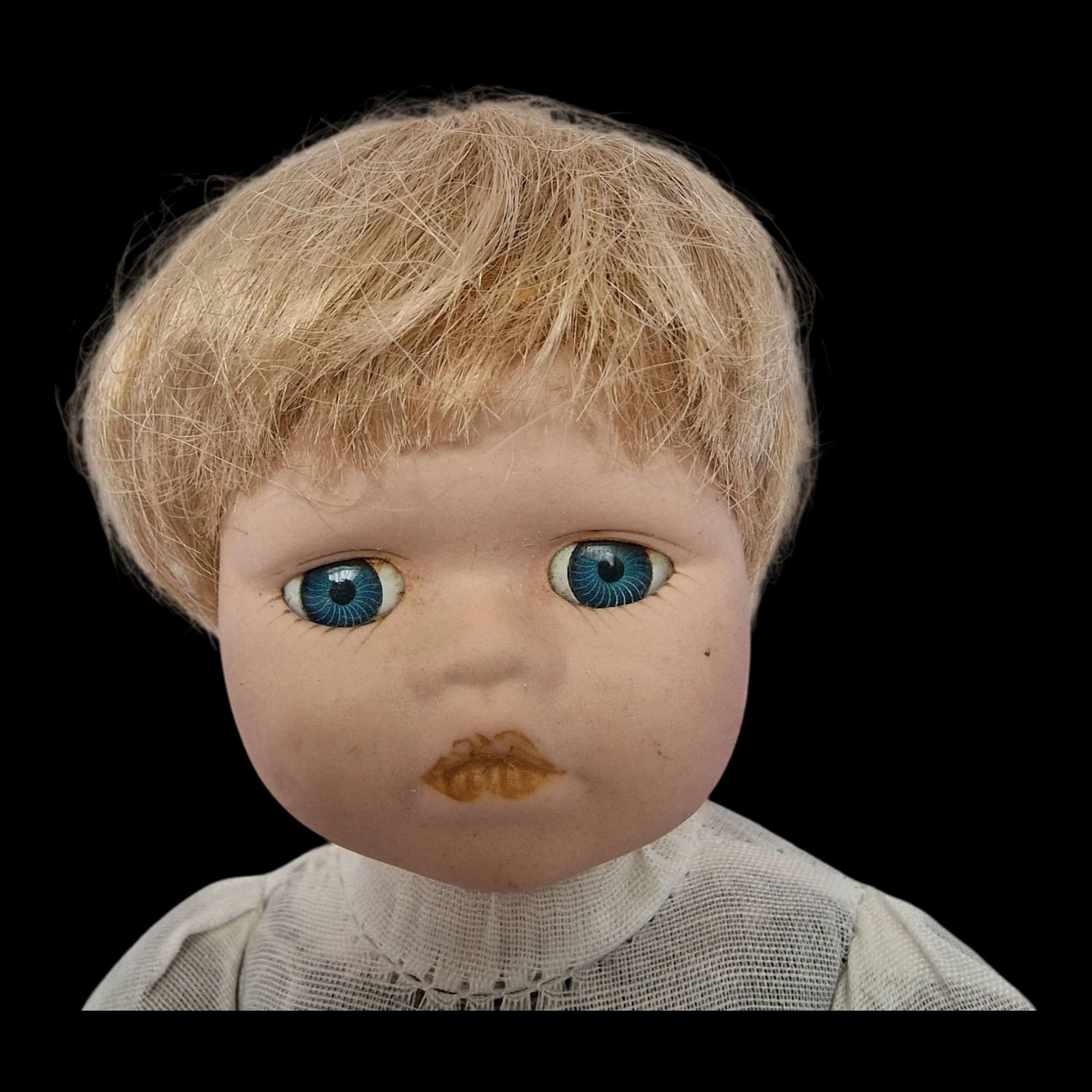 Porcelain Boy Doll Small Short Blonde Hair Blue Eyes