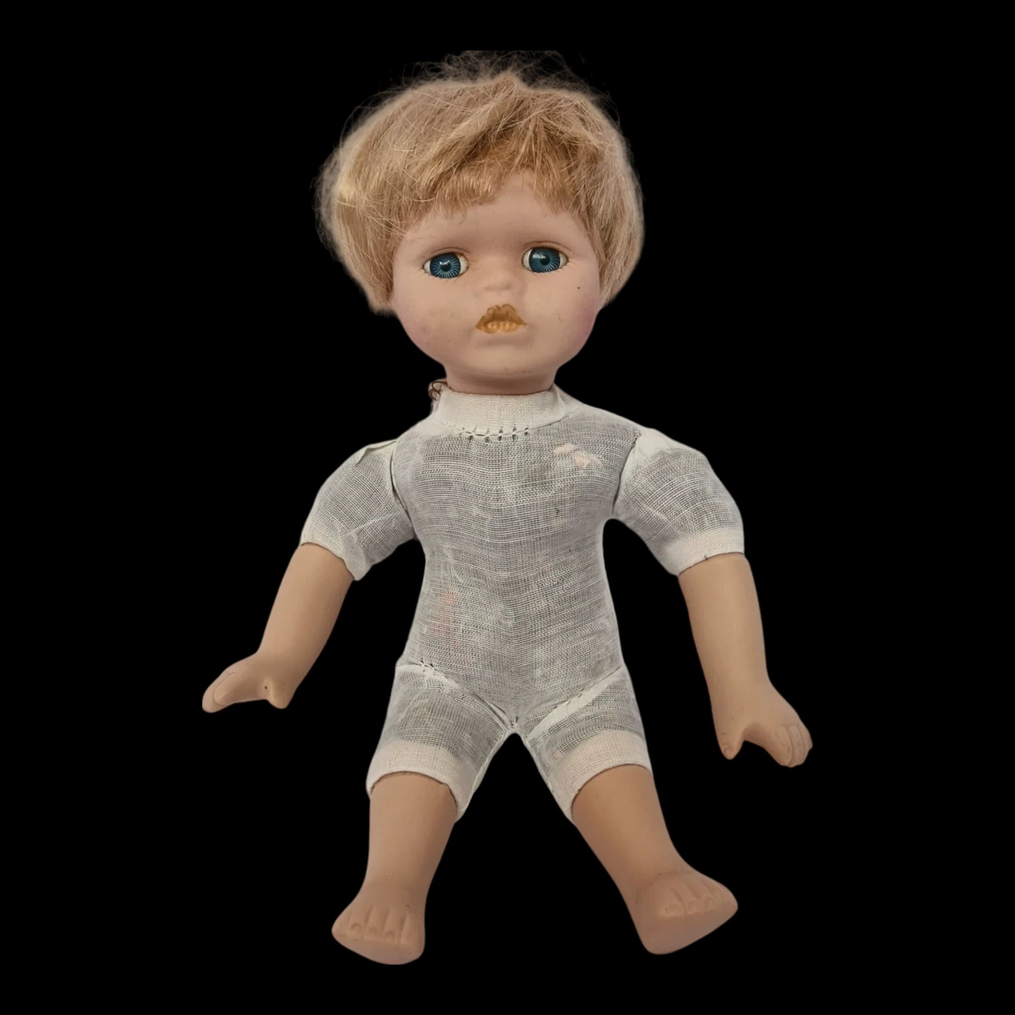 Porcelain Boy Doll Small Short Blonde Hair Blue Eyes
