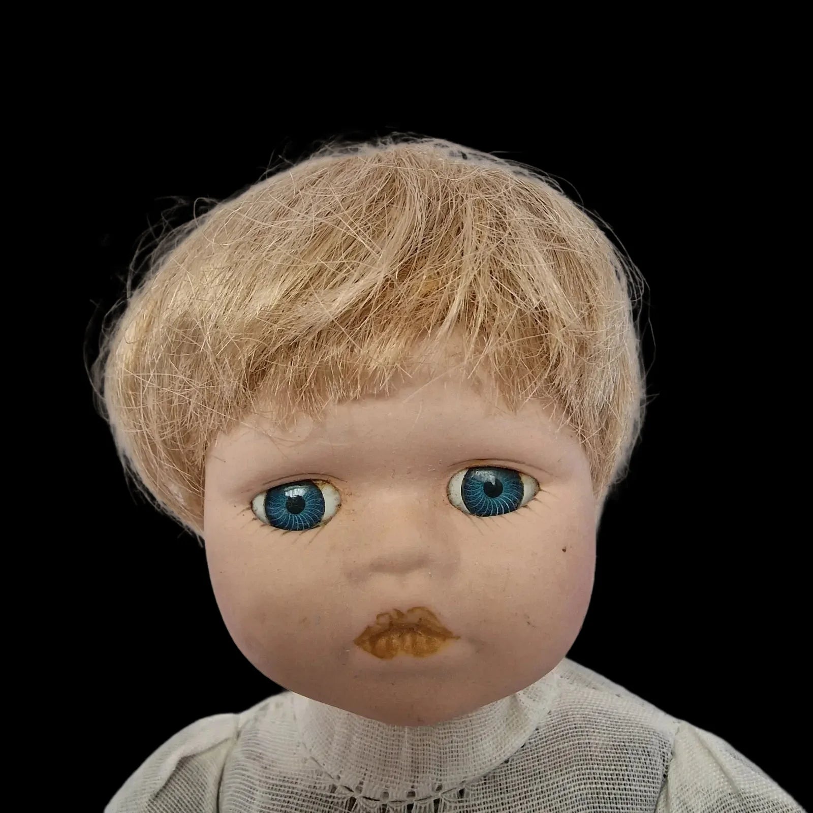 Porcelain Boy Doll Small Short Blonde Hair Blue Eyes