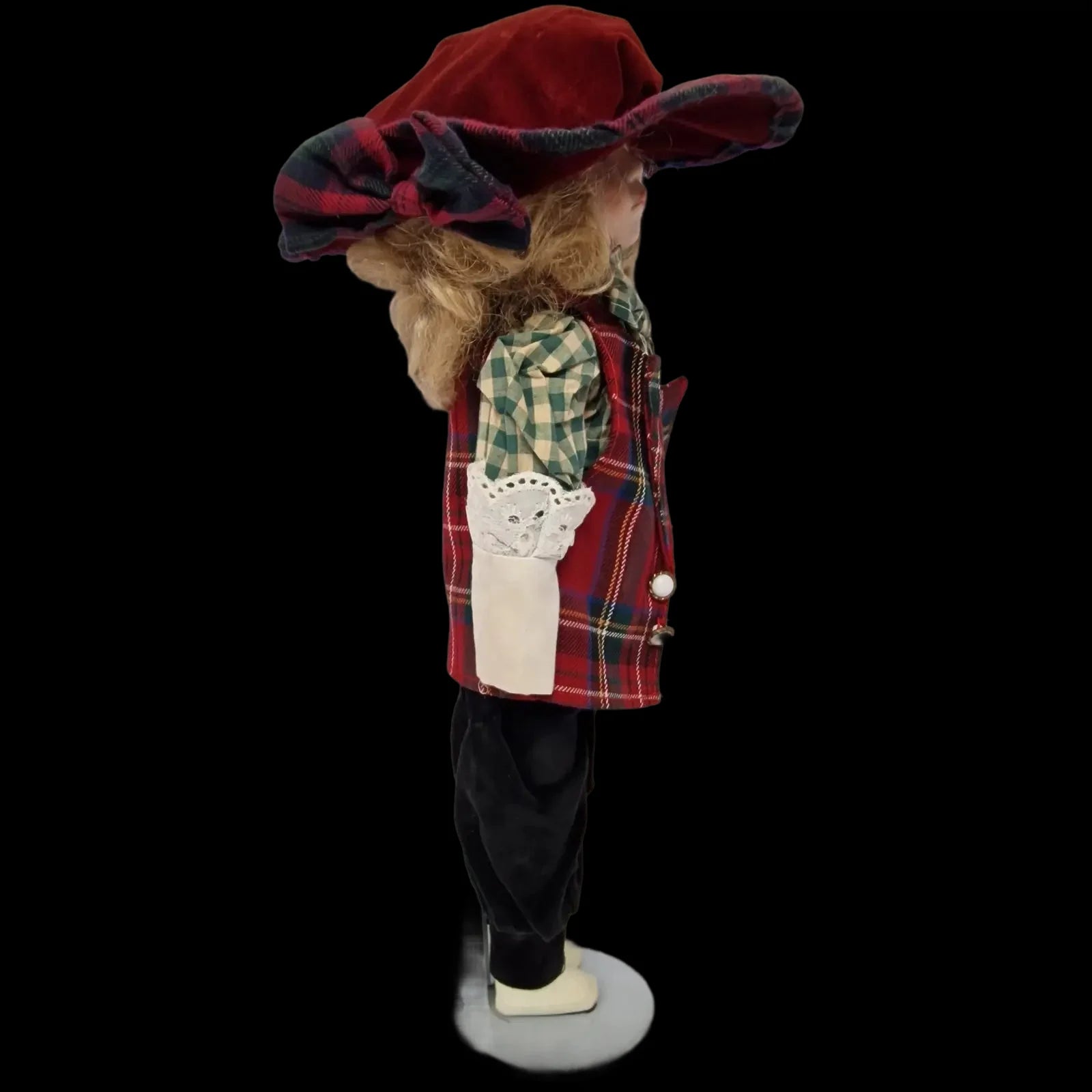 Porcelain Doll Female Tartan Coat Display Stand Removeable