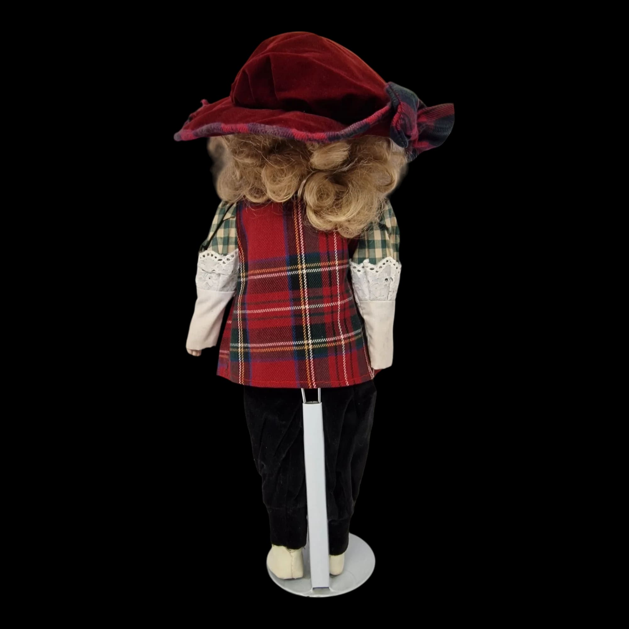 Porcelain Doll Female Tartan Coat Display Stand Removeable